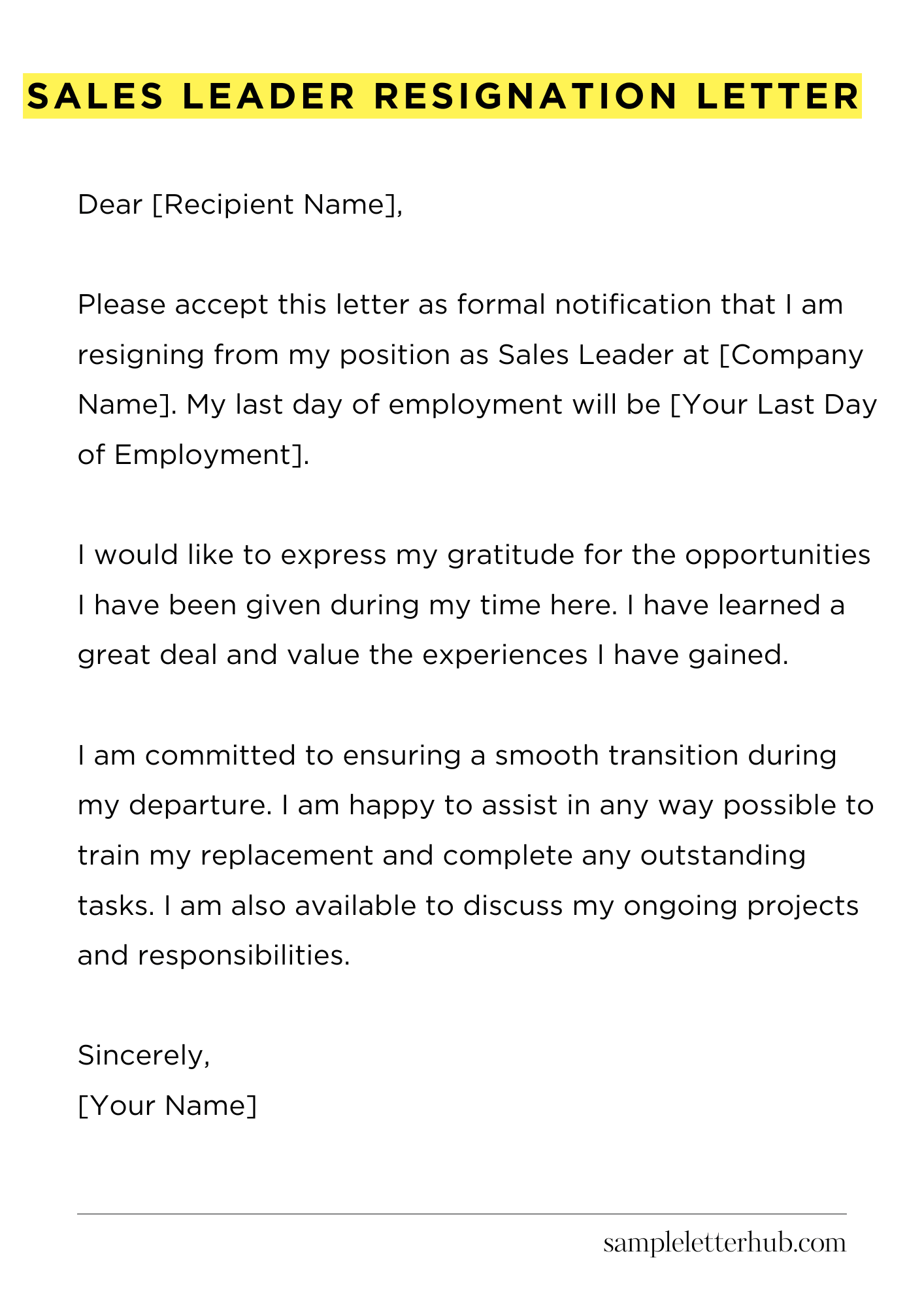 Sales Leader Resignation Letter