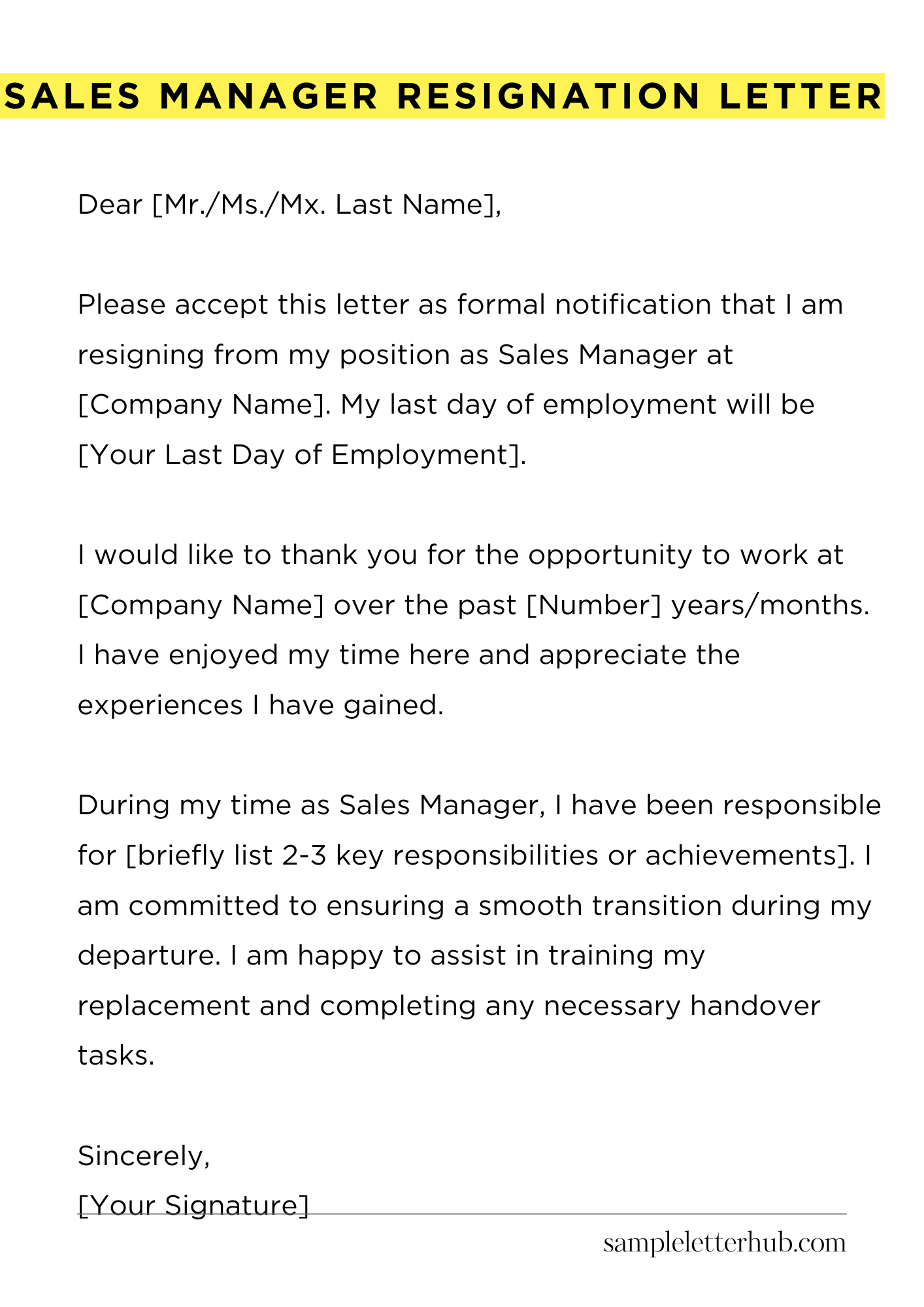 Sales Manager Resignation Letter