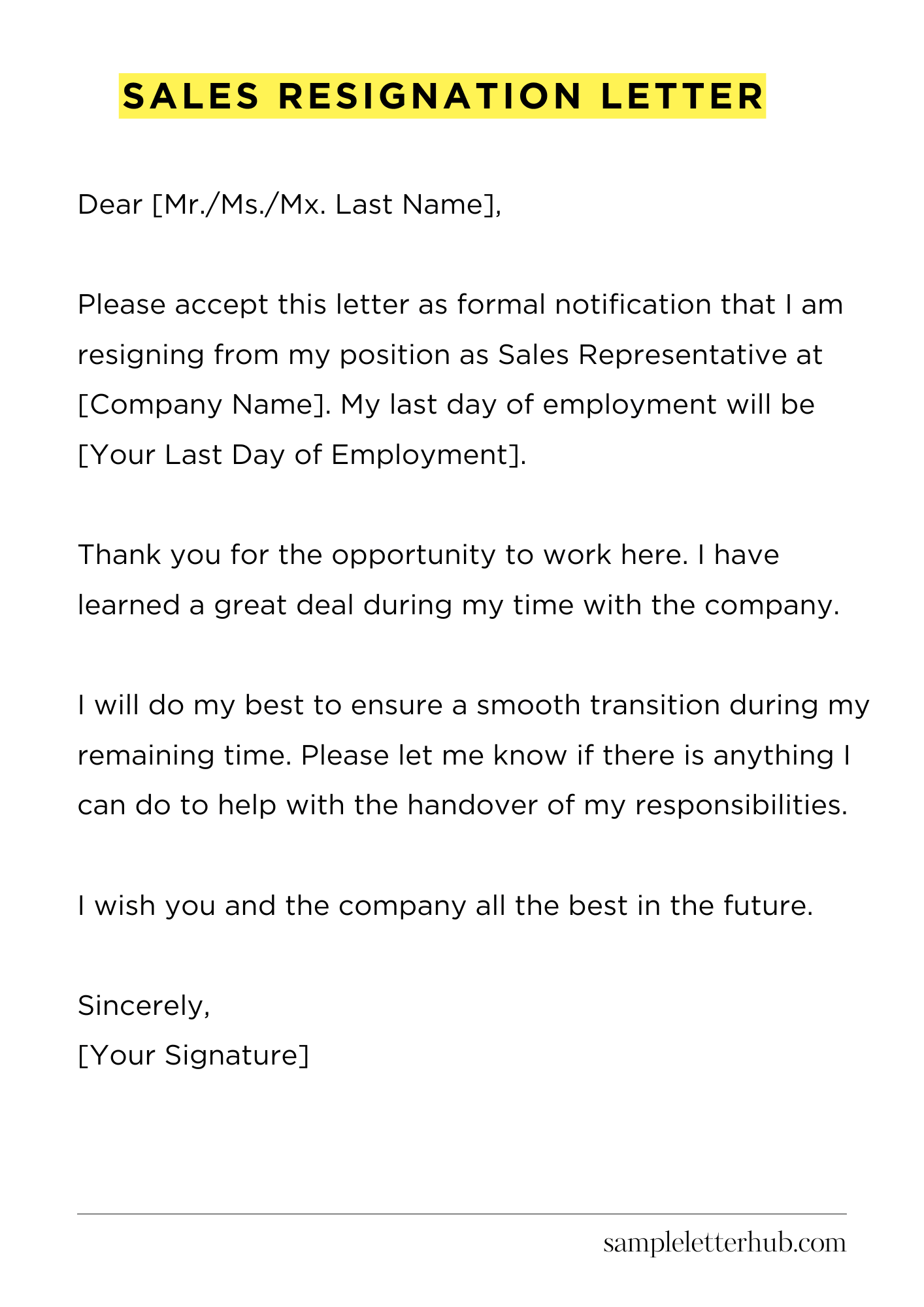 Sales Resignation Letter