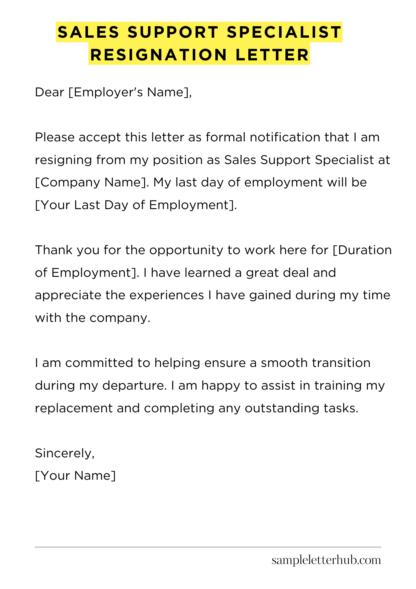 Sales Support Specialist Resignation Letter