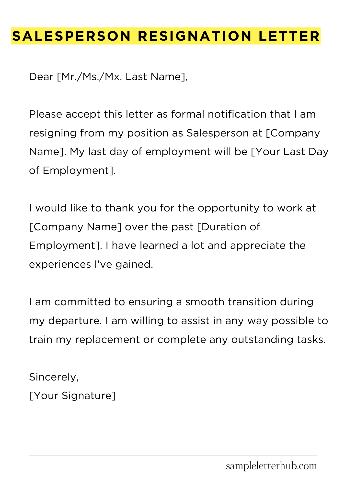 Salesperson Resignation Letter