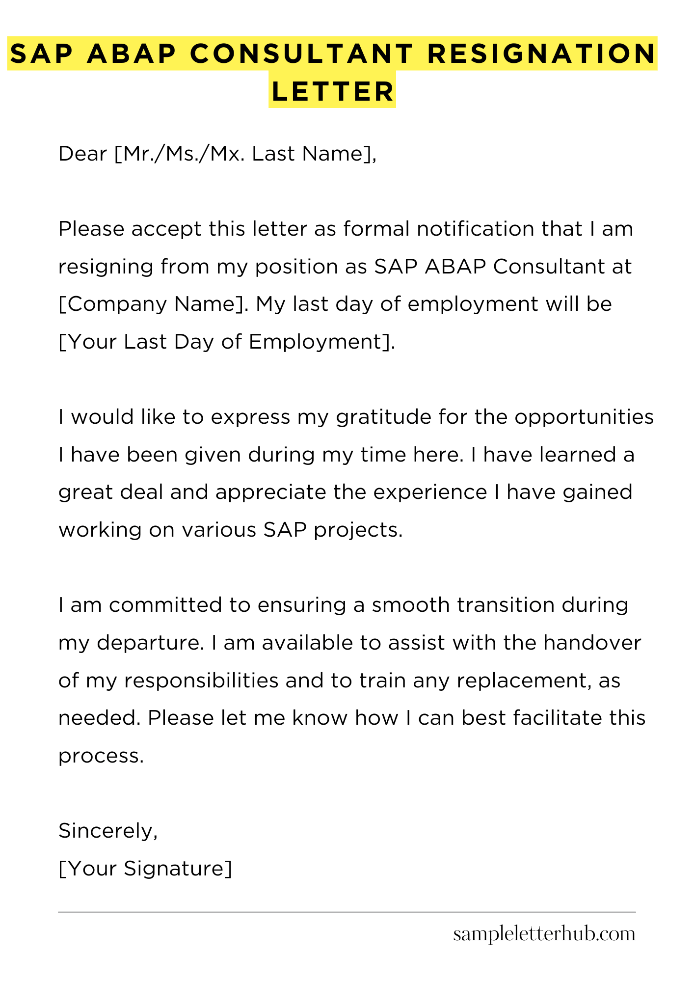 Sap Abap Consultant Resignation Letter