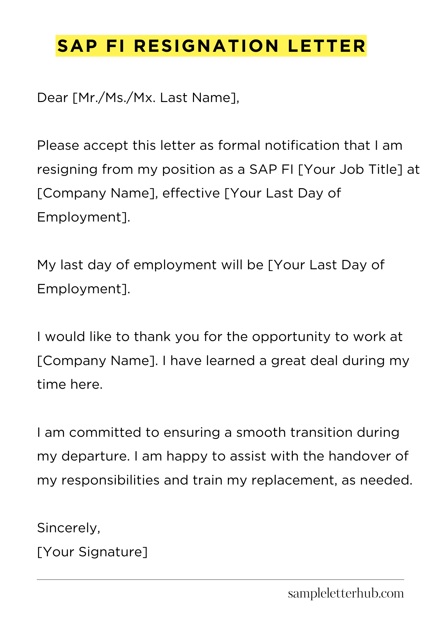 Sap Fi Resignation Letter
