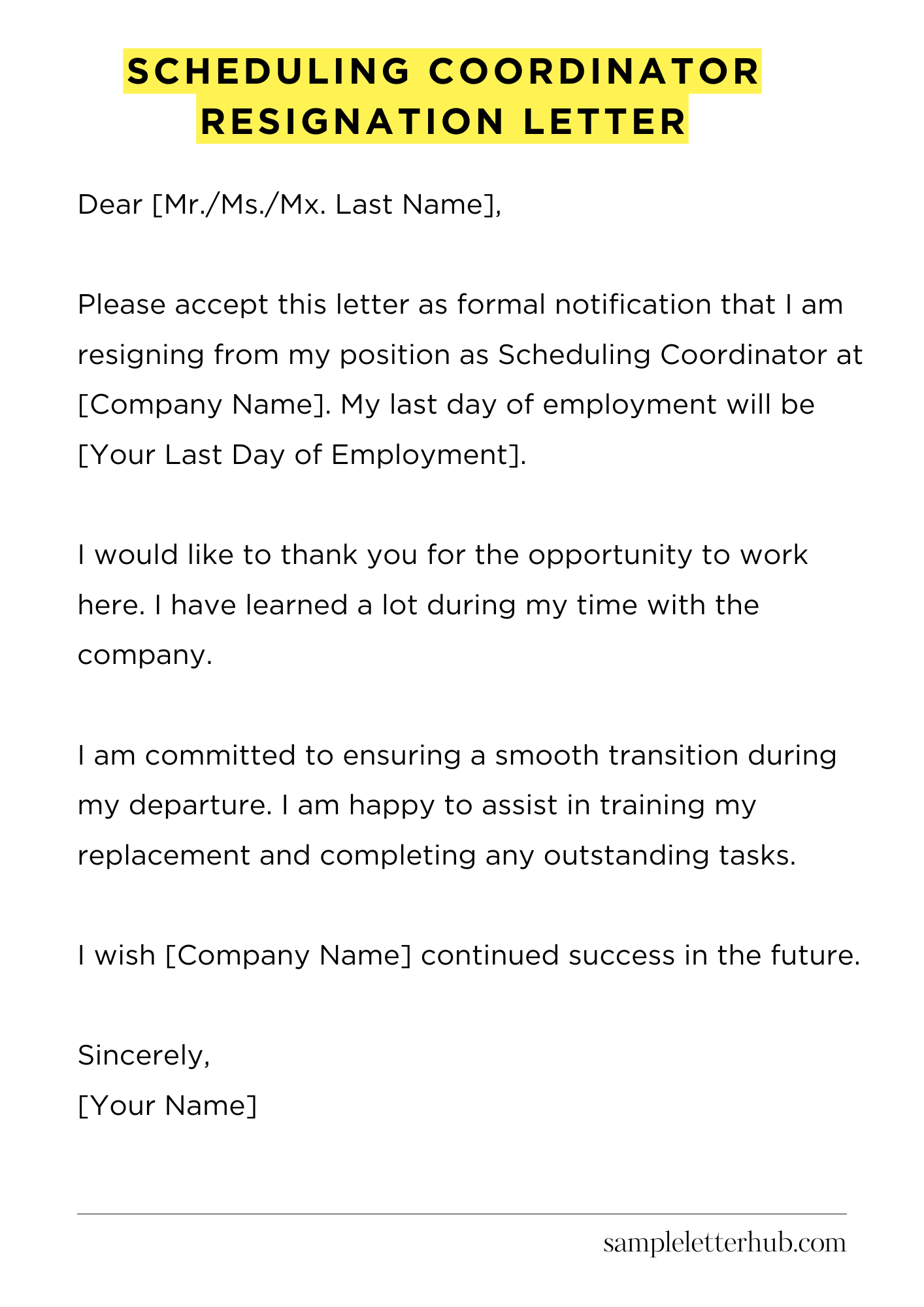 Scheduling Coordinator Resignation Letter