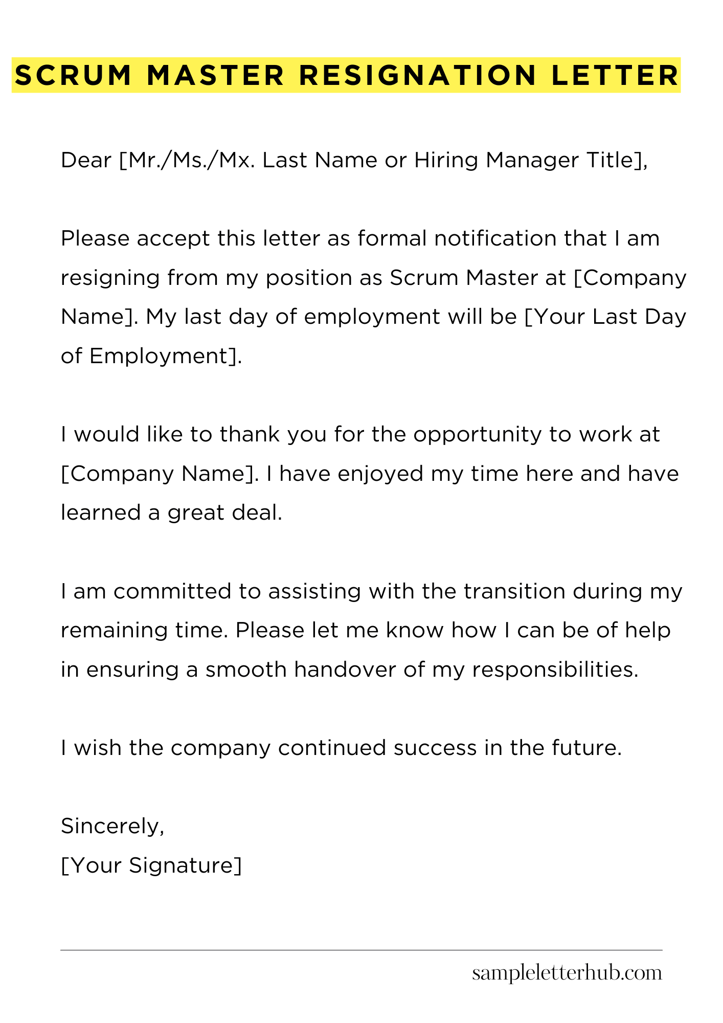 Scrum Master Resignation Letter