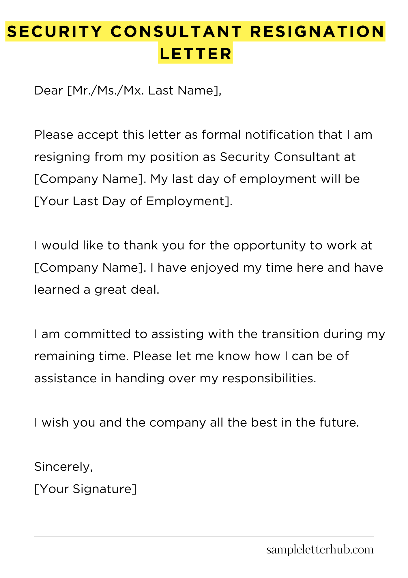 Security Consultant Resignation Letter