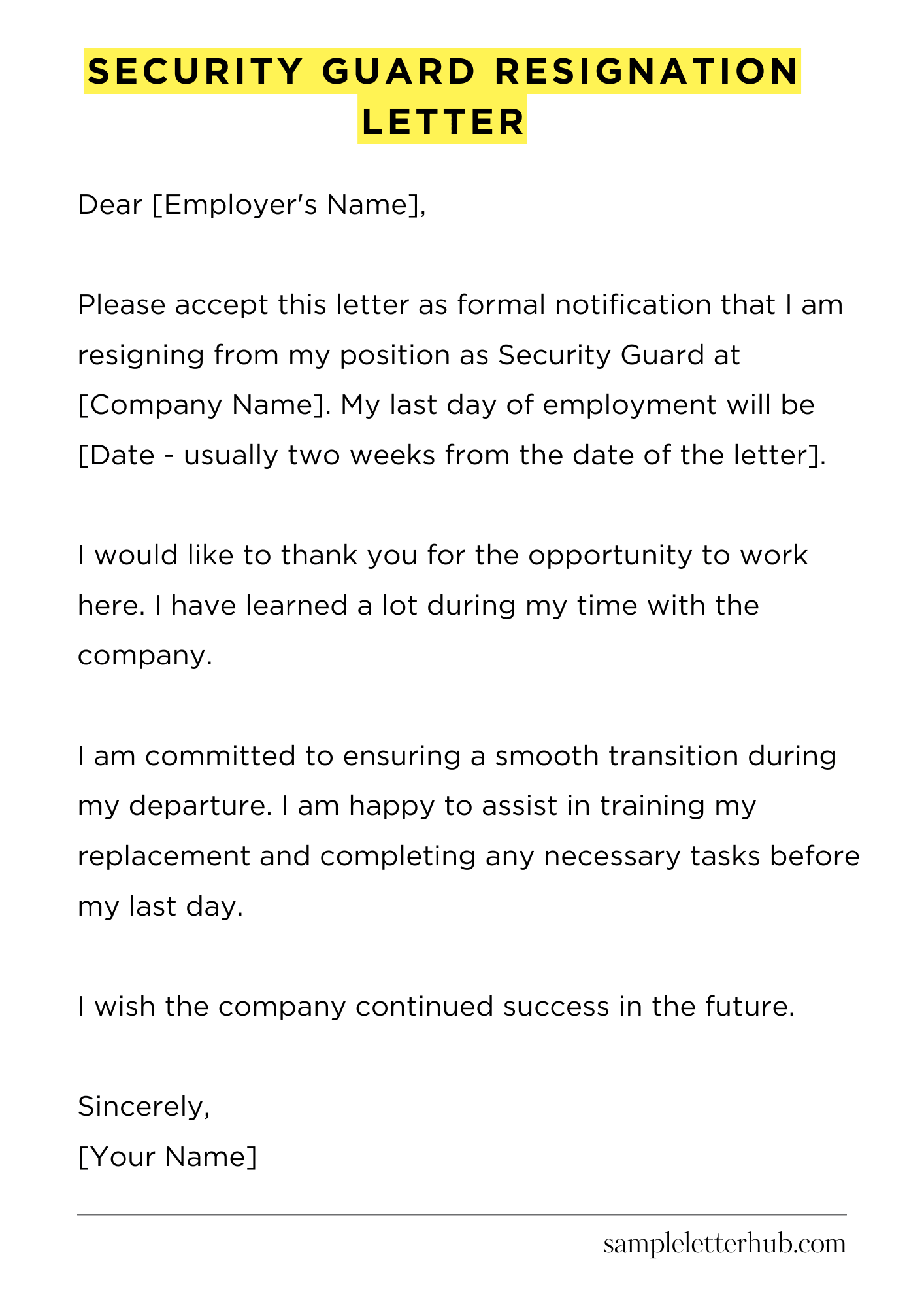 Security Guard Resignation Letter