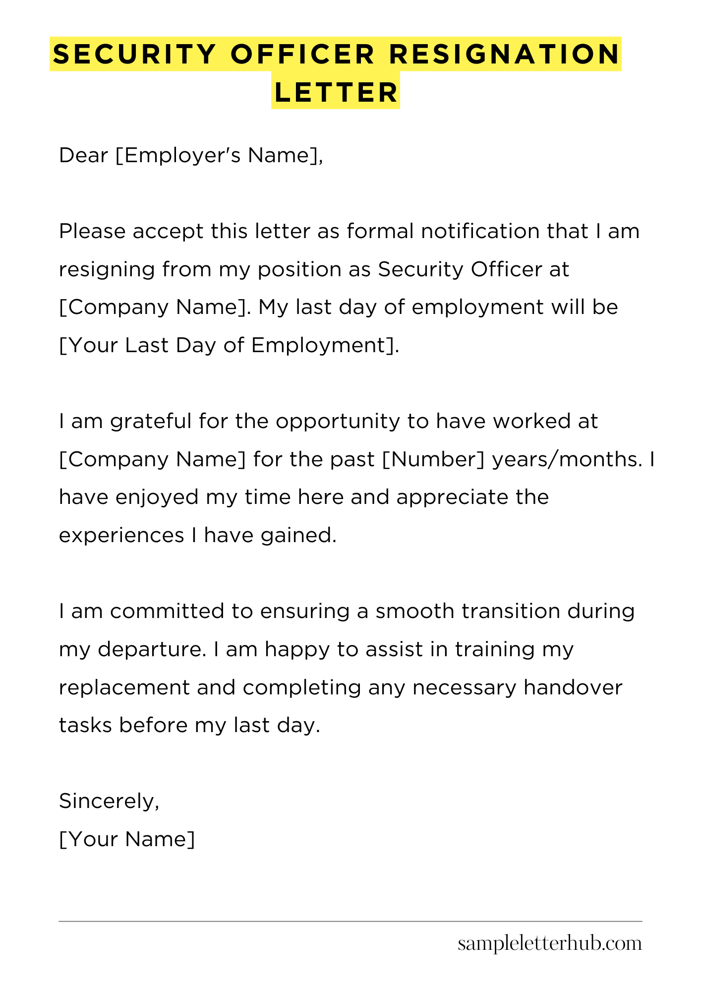 Security Officer Resignation Letter