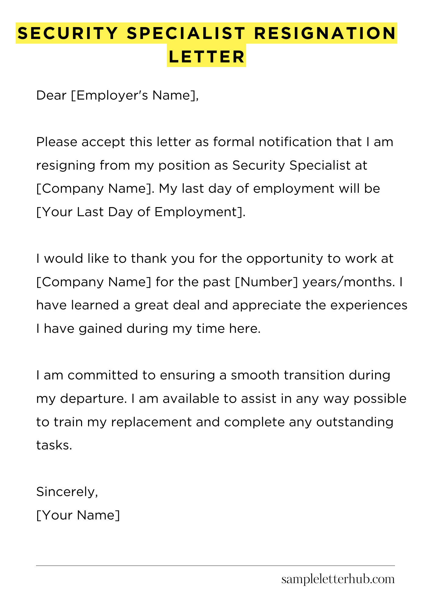 Security Specialist Resignation Letter