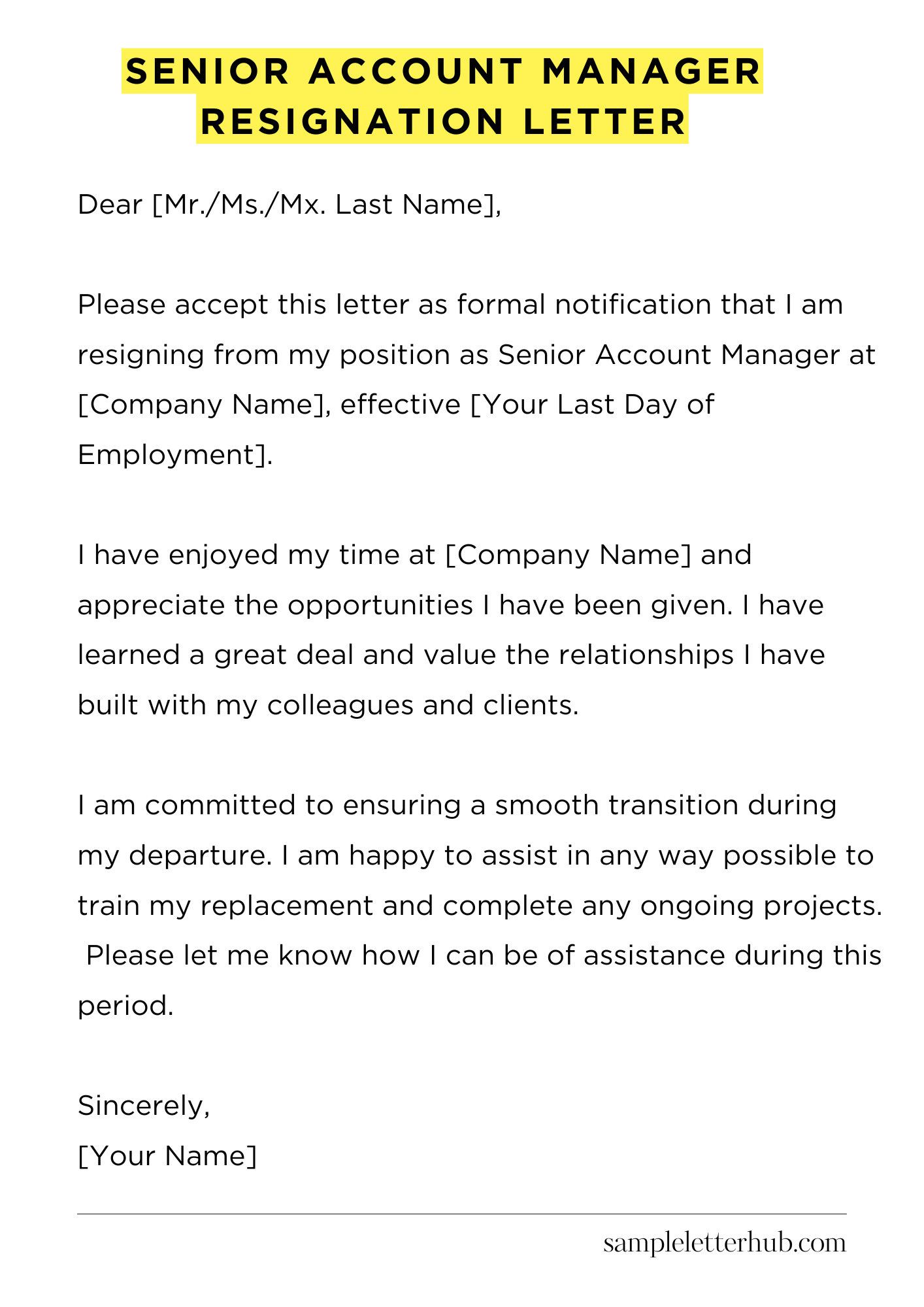Senior Account Manager Resignation Letter