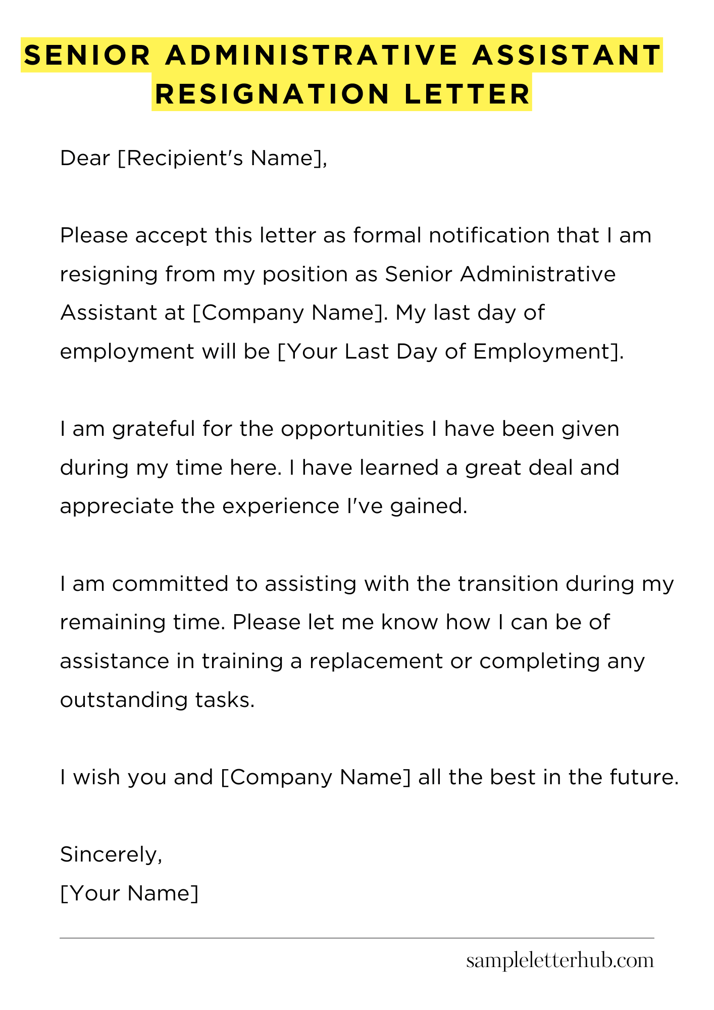 Senior Administrative Assistant Resignation Letter