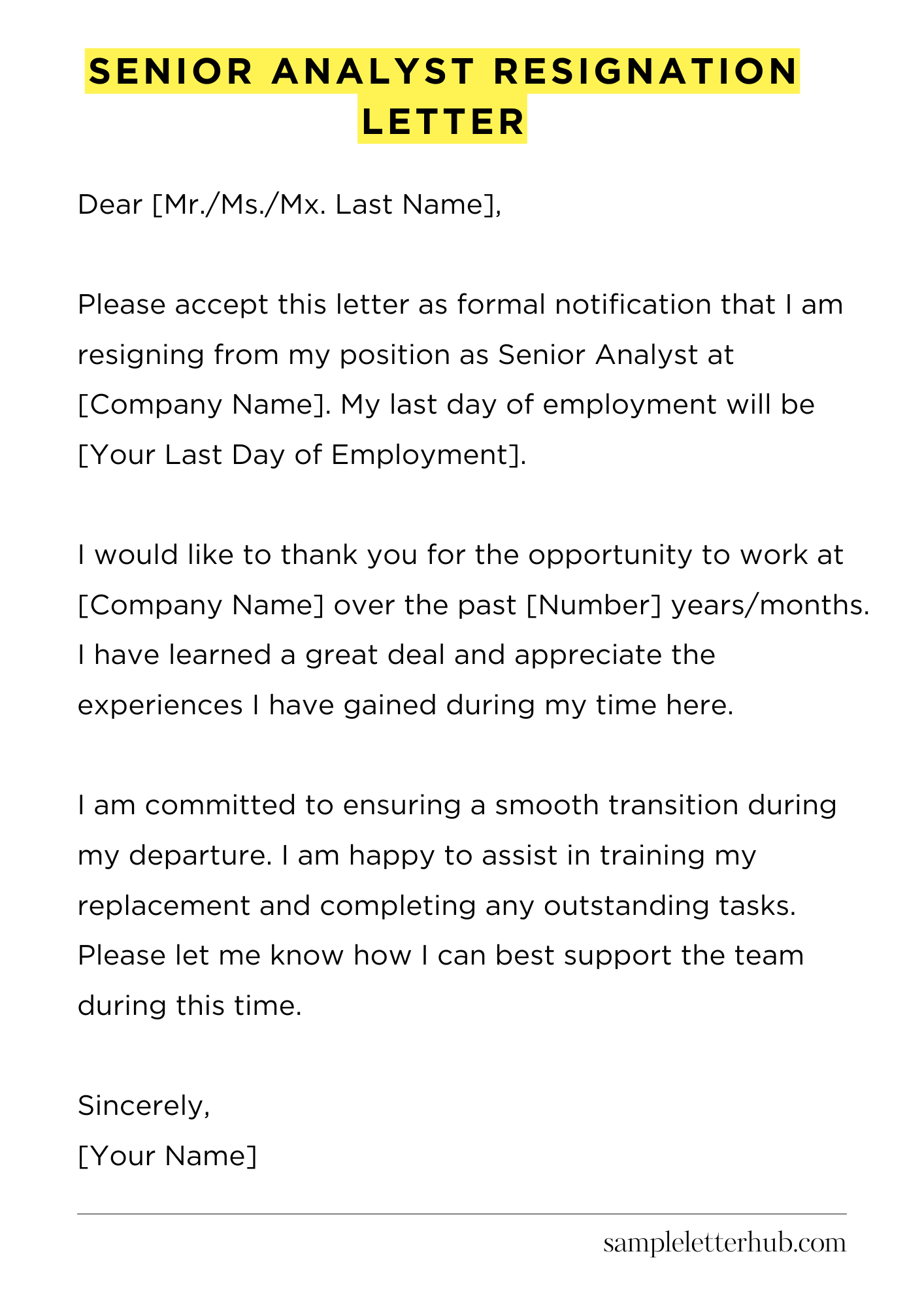 Senior Analyst Resignation Letter