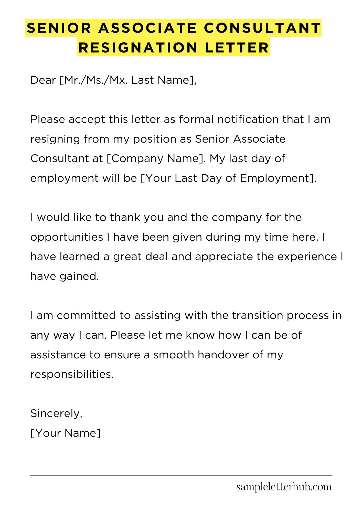Senior Associate Consultant Resignation Letter