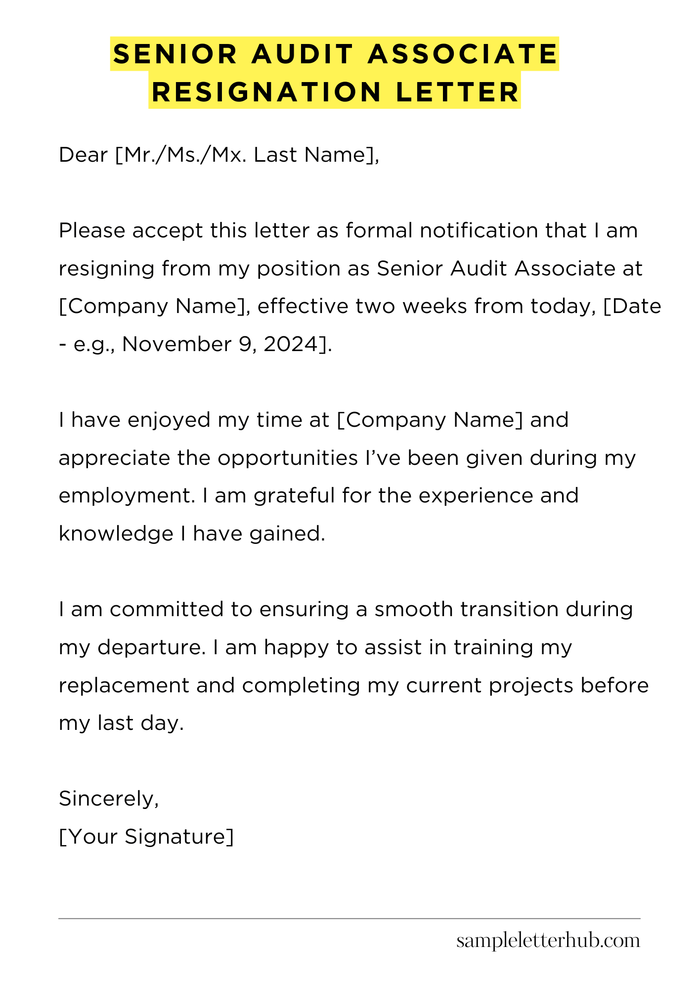 Senior Audit Associate Resignation Letter