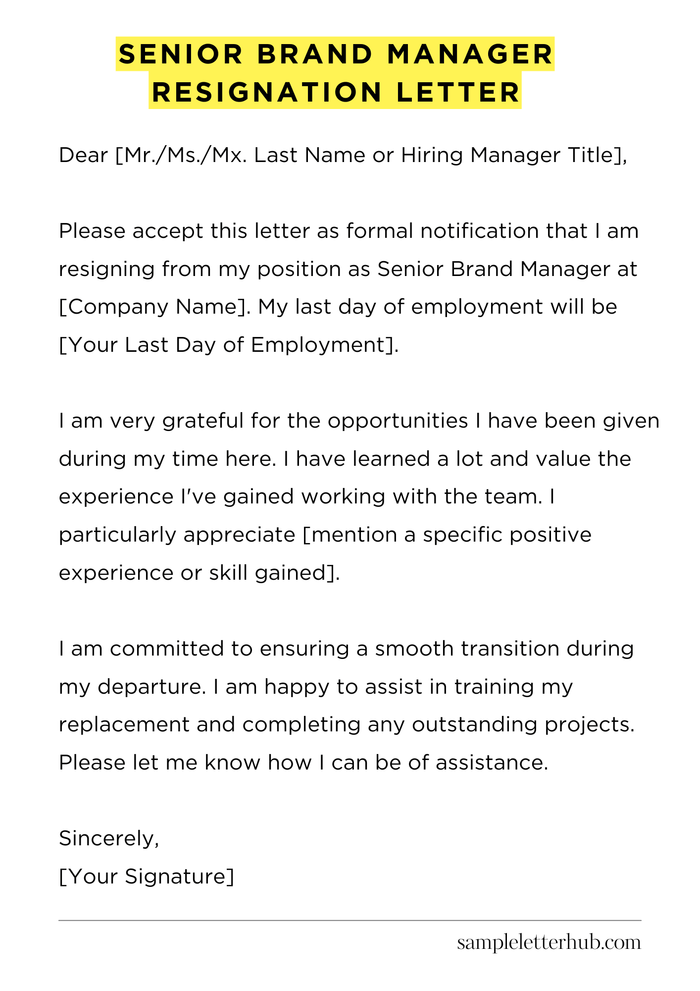 Senior Brand Manager Resignation Letter