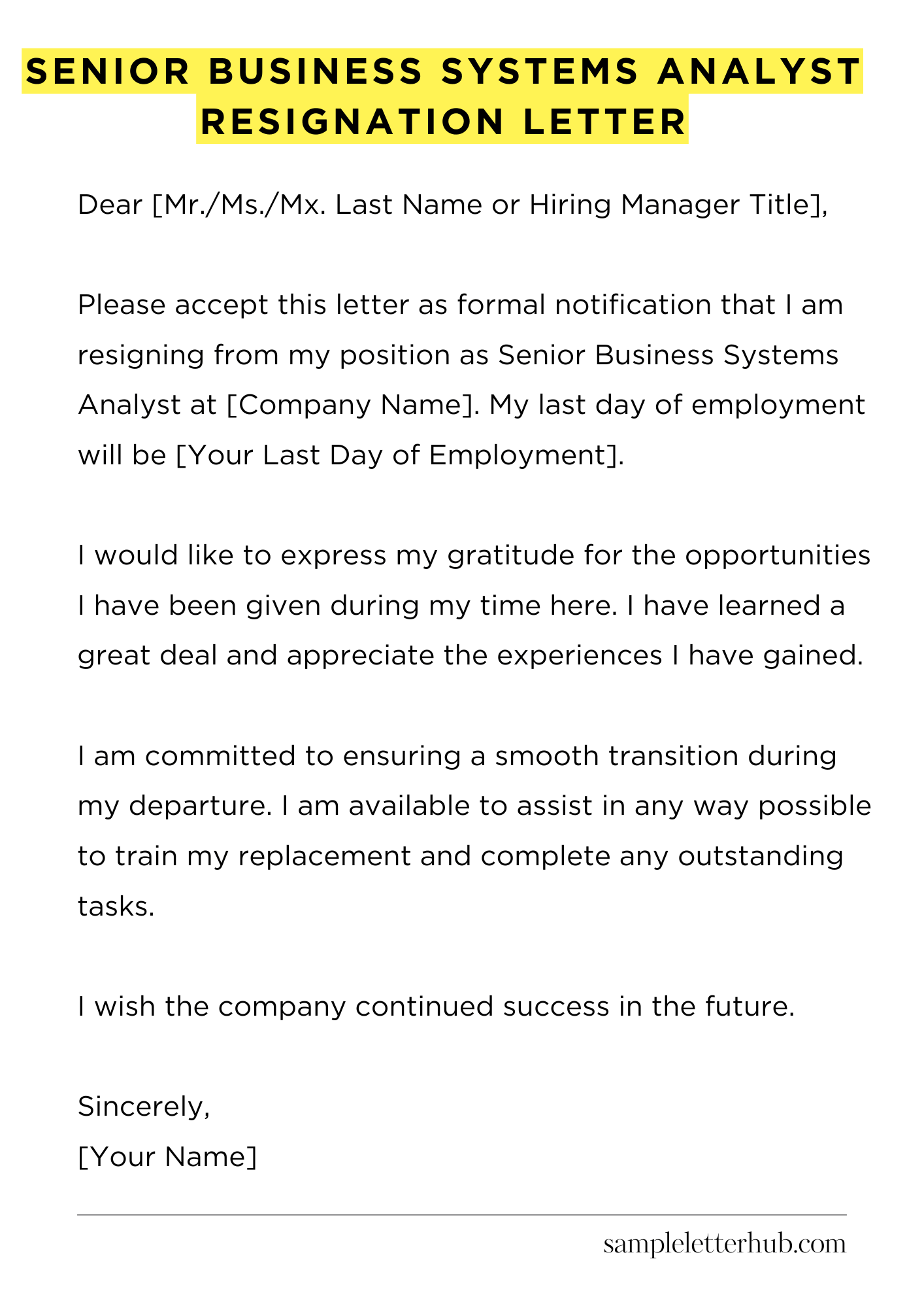 Senior Business Systems Analyst Resignation Letter