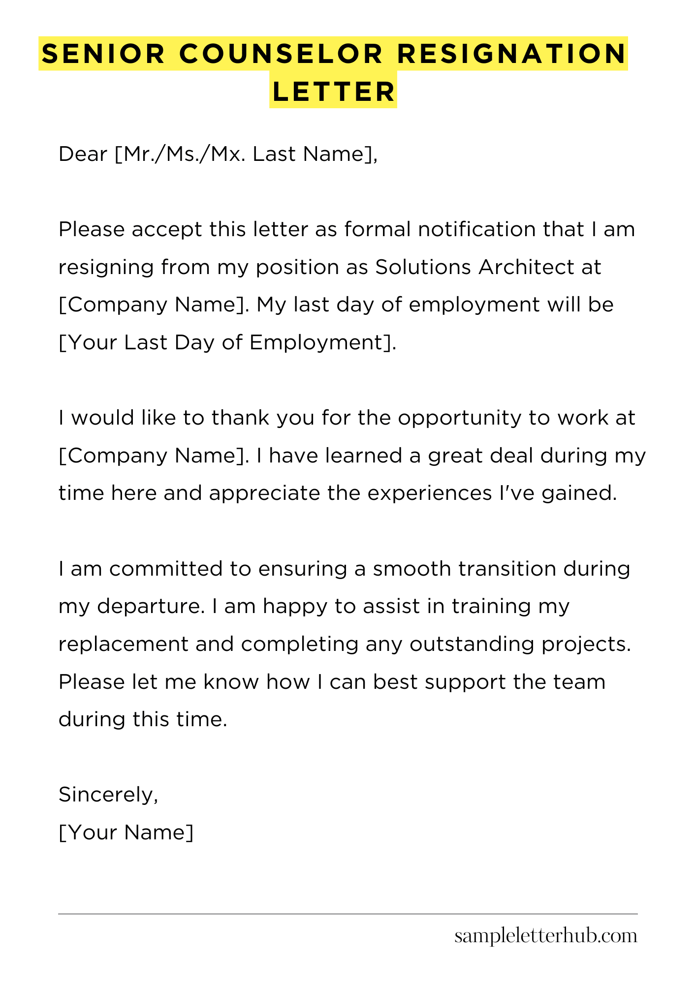 Senior Counselor Resignation Letter