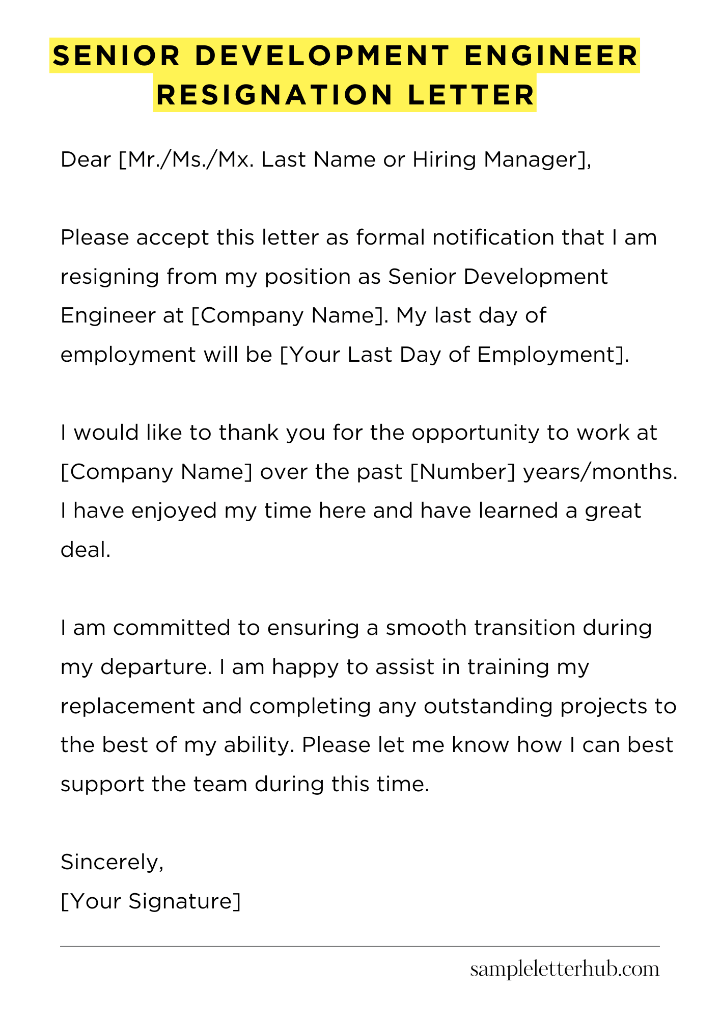Senior Development Engineer Resignation Letter