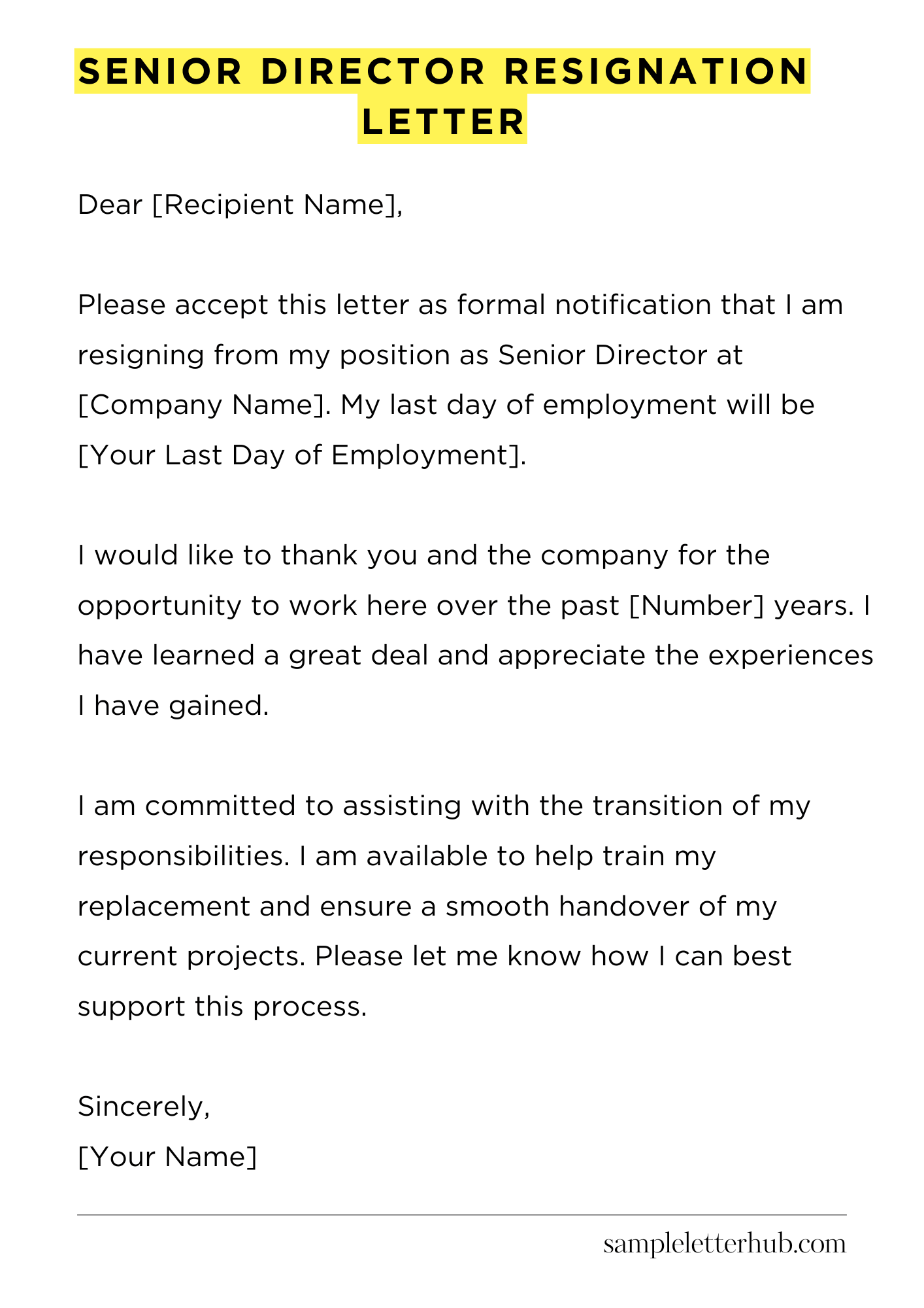 Senior Director Resignation Letter