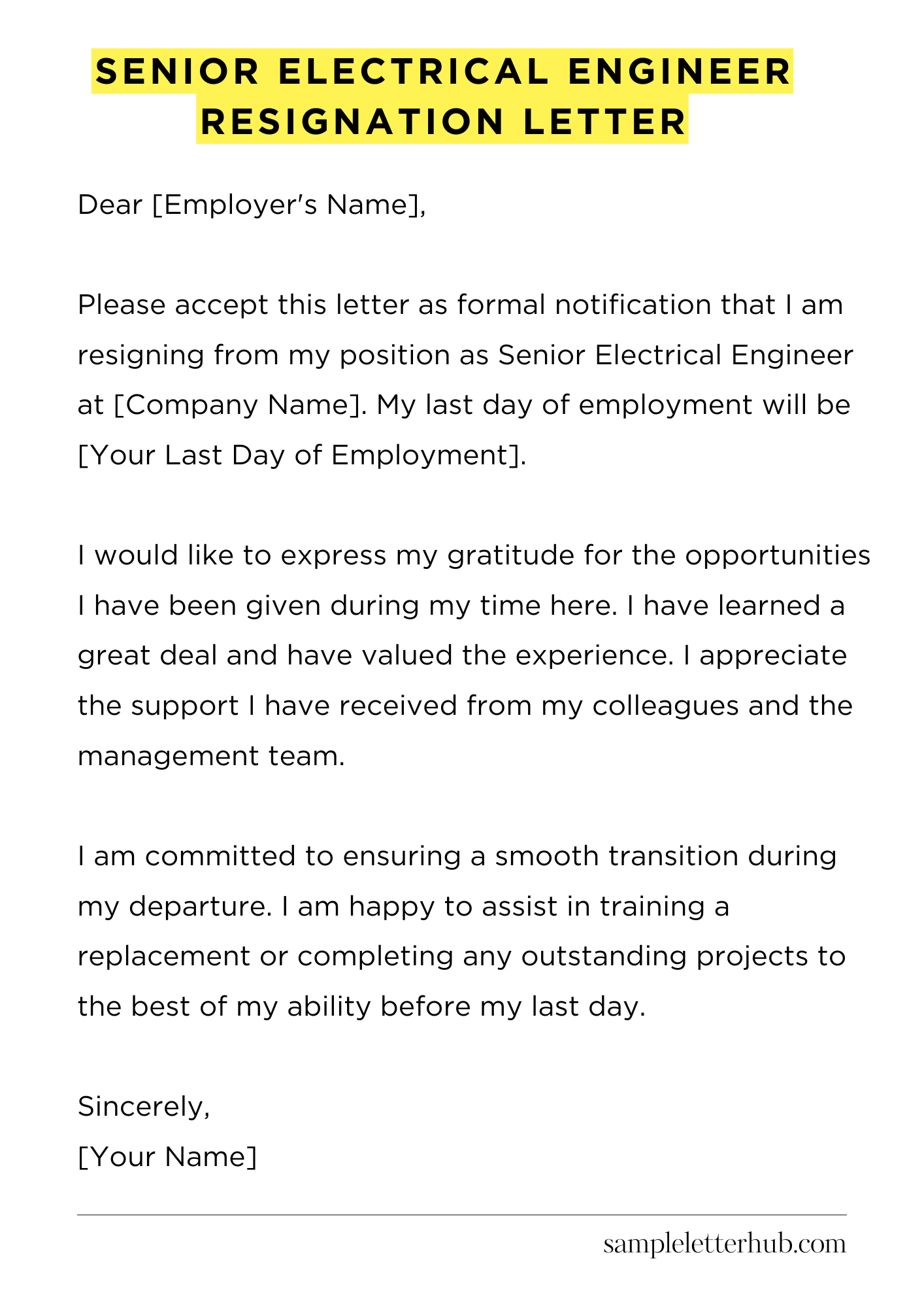 Senior Electrical Engineer Resignation Letter