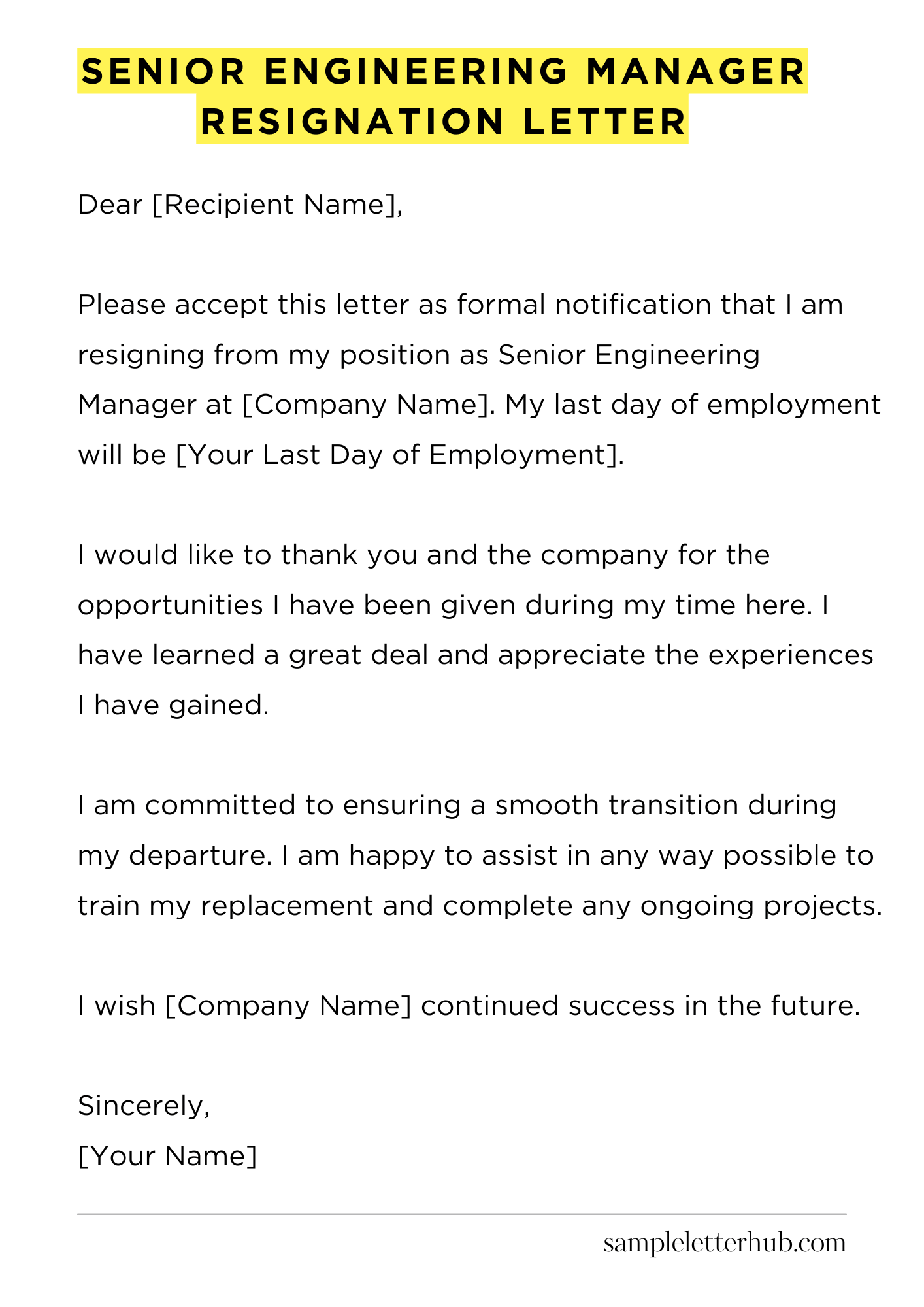 Senior Engineering Manager Resignation Letter