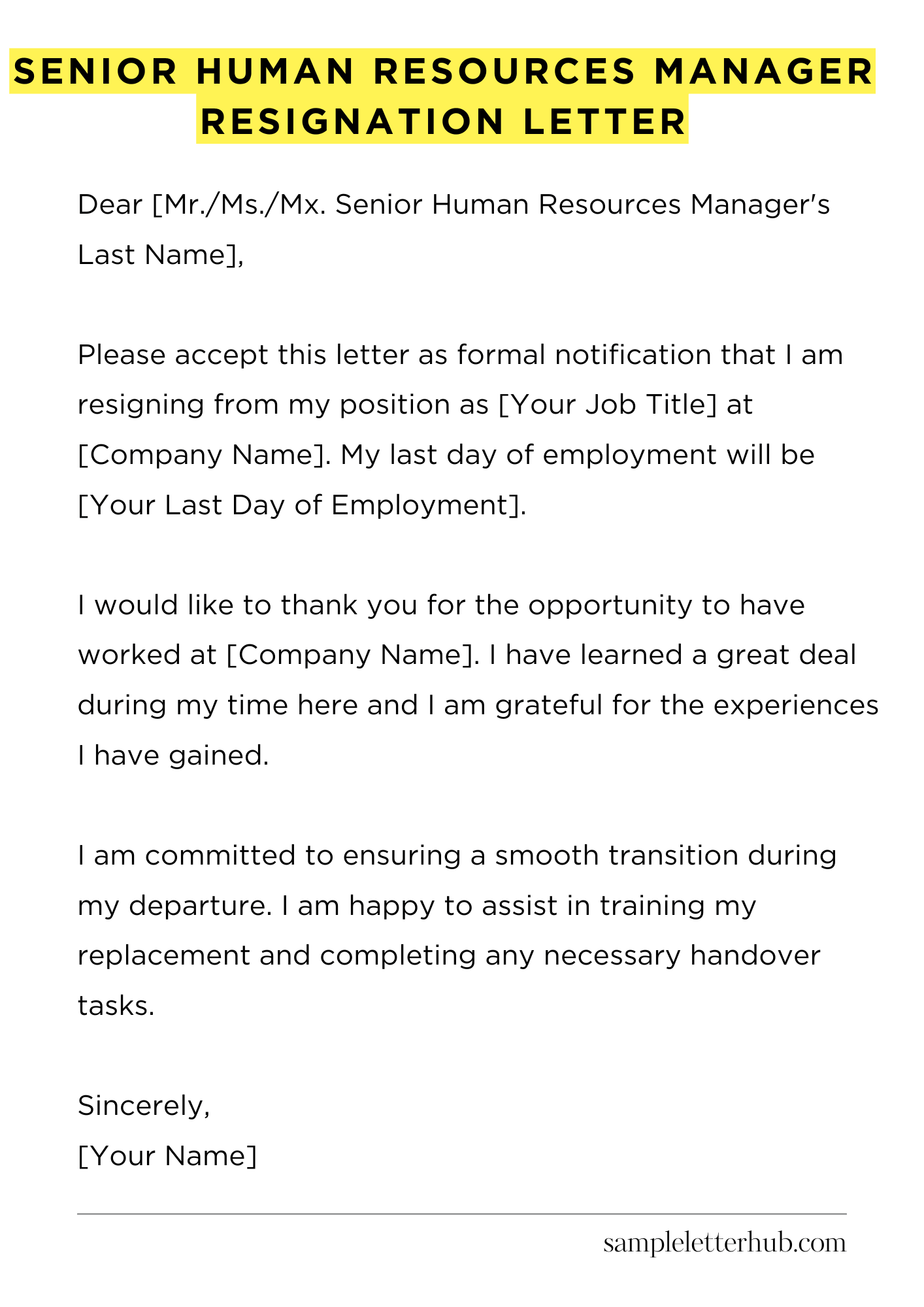 Senior Human Resources Manager Resignation Letter
