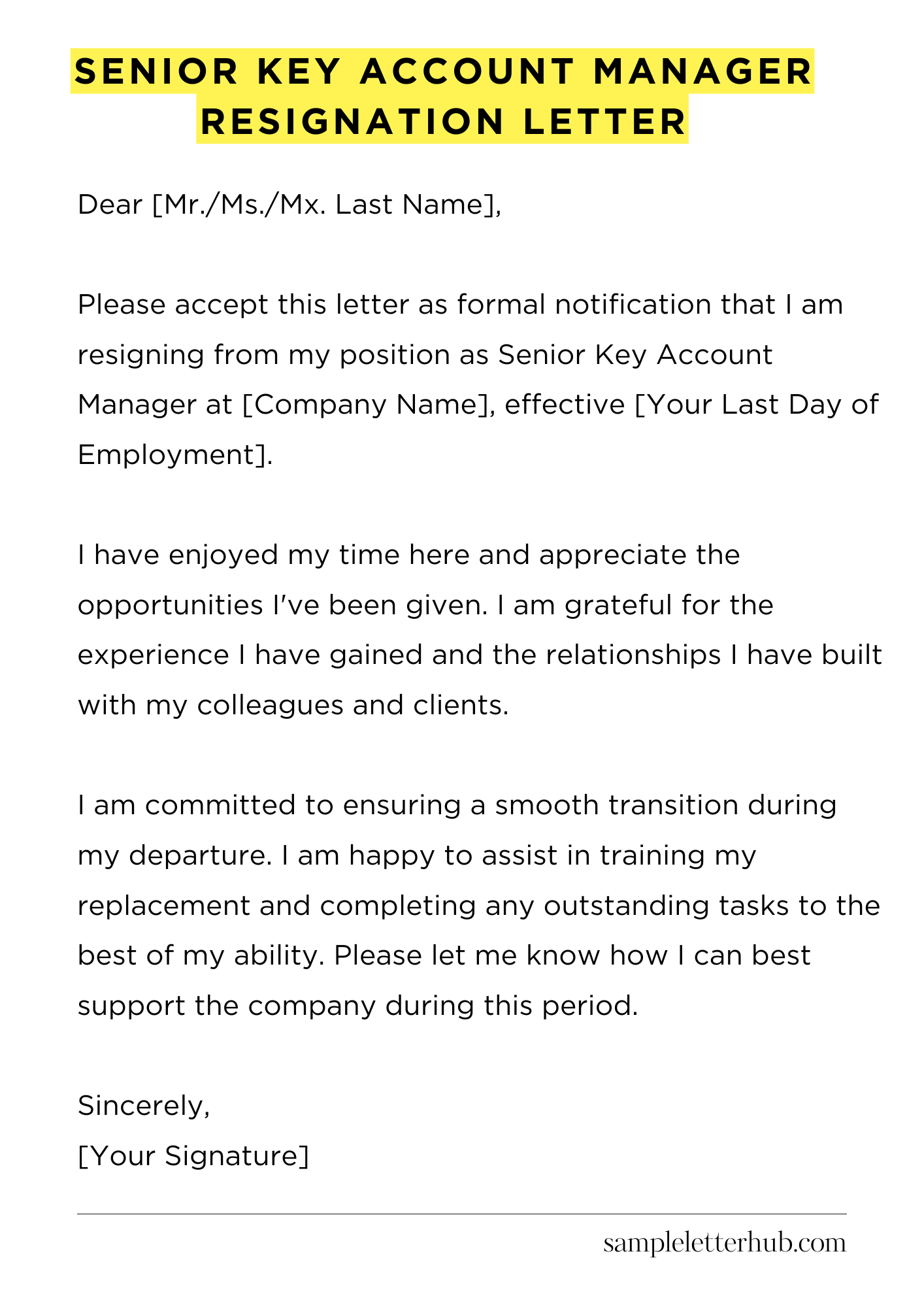 Senior Key Account Manager Resignation Letter