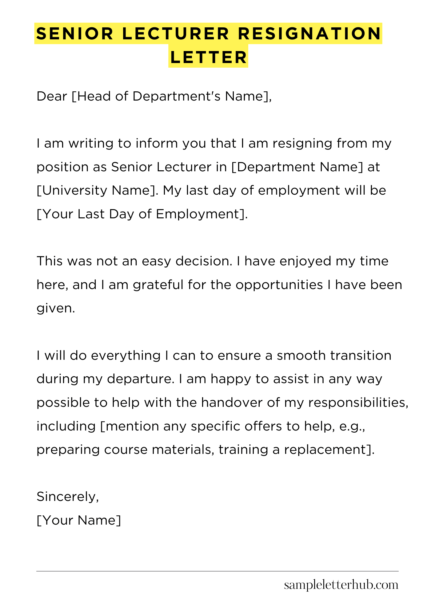 Senior Lecturer Resignation Letter
