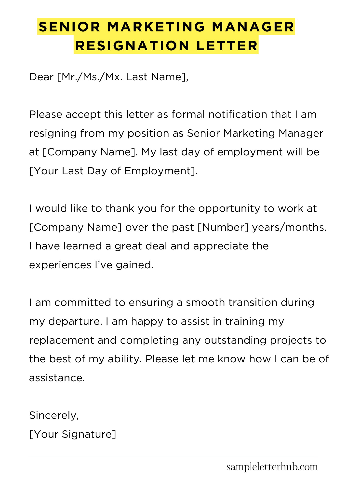 Senior Marketing Manager Resignation Letter