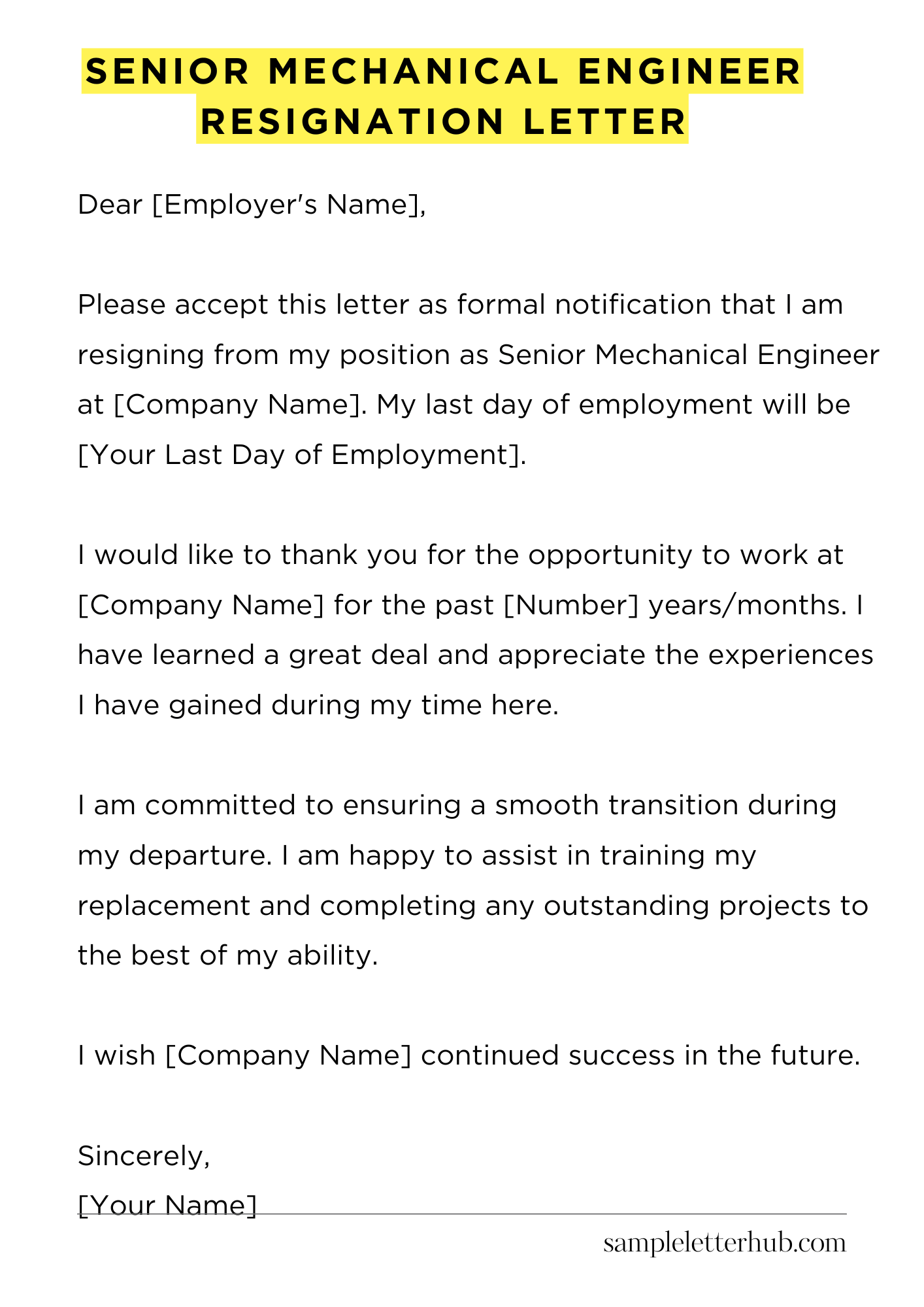 Senior Mechanical Engineer Resignation Letter