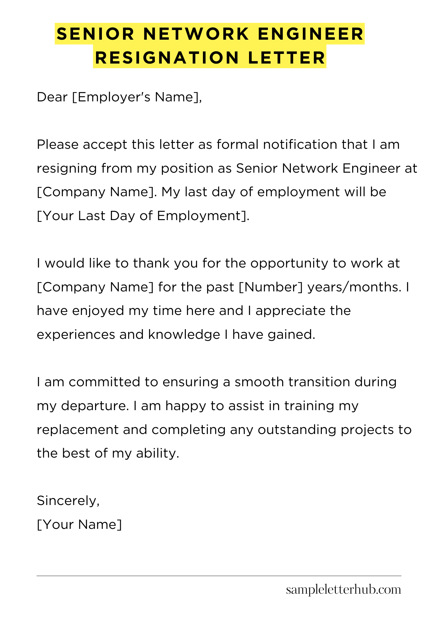 Senior Network Engineer Resignation Letter