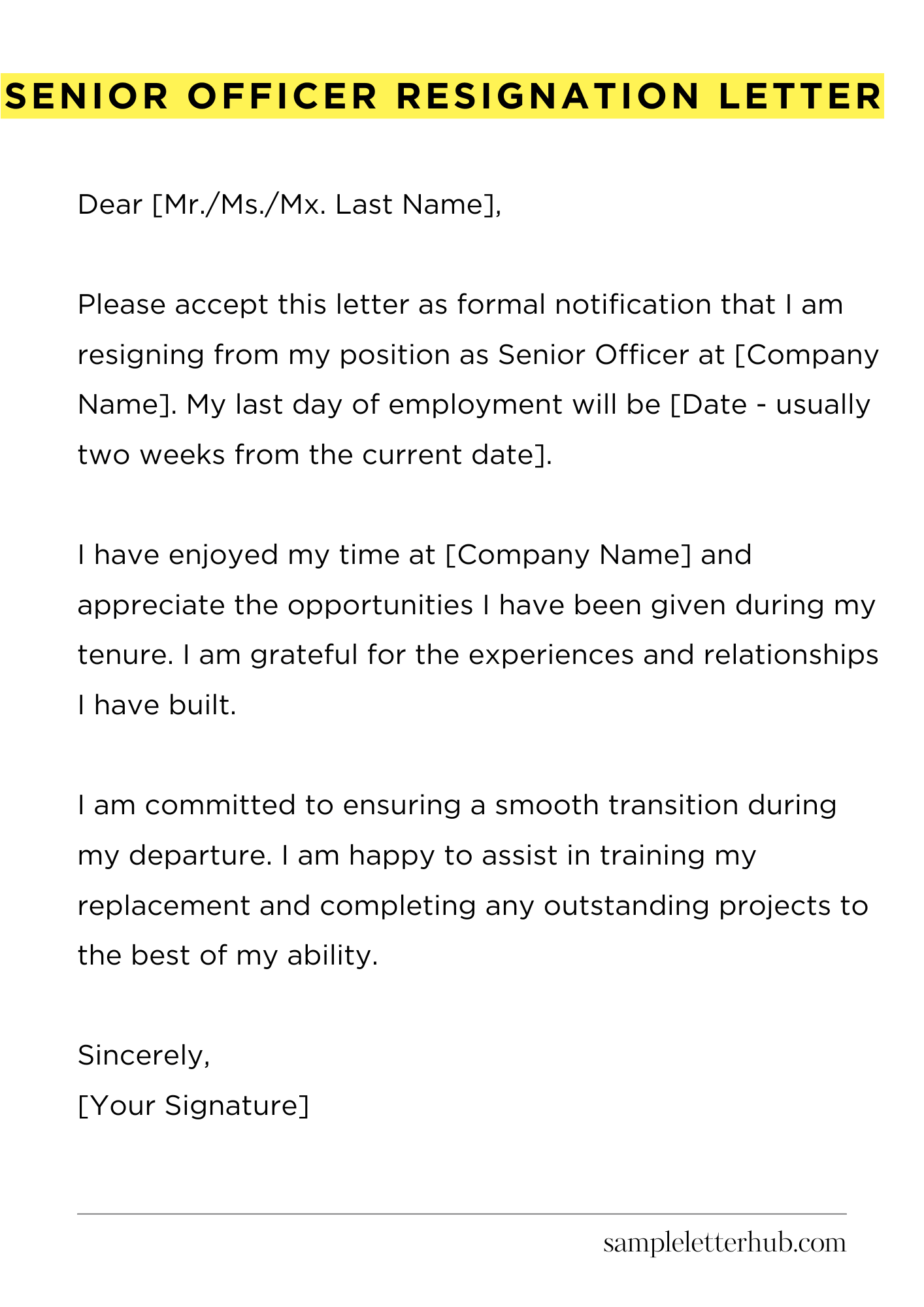 Senior Officer Resignation Letter
