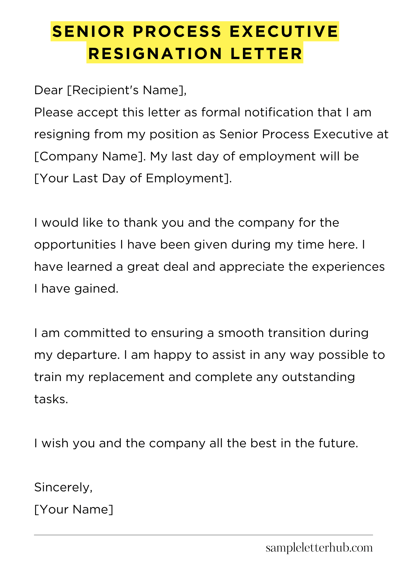 Senior Process Executive Resignation Letter