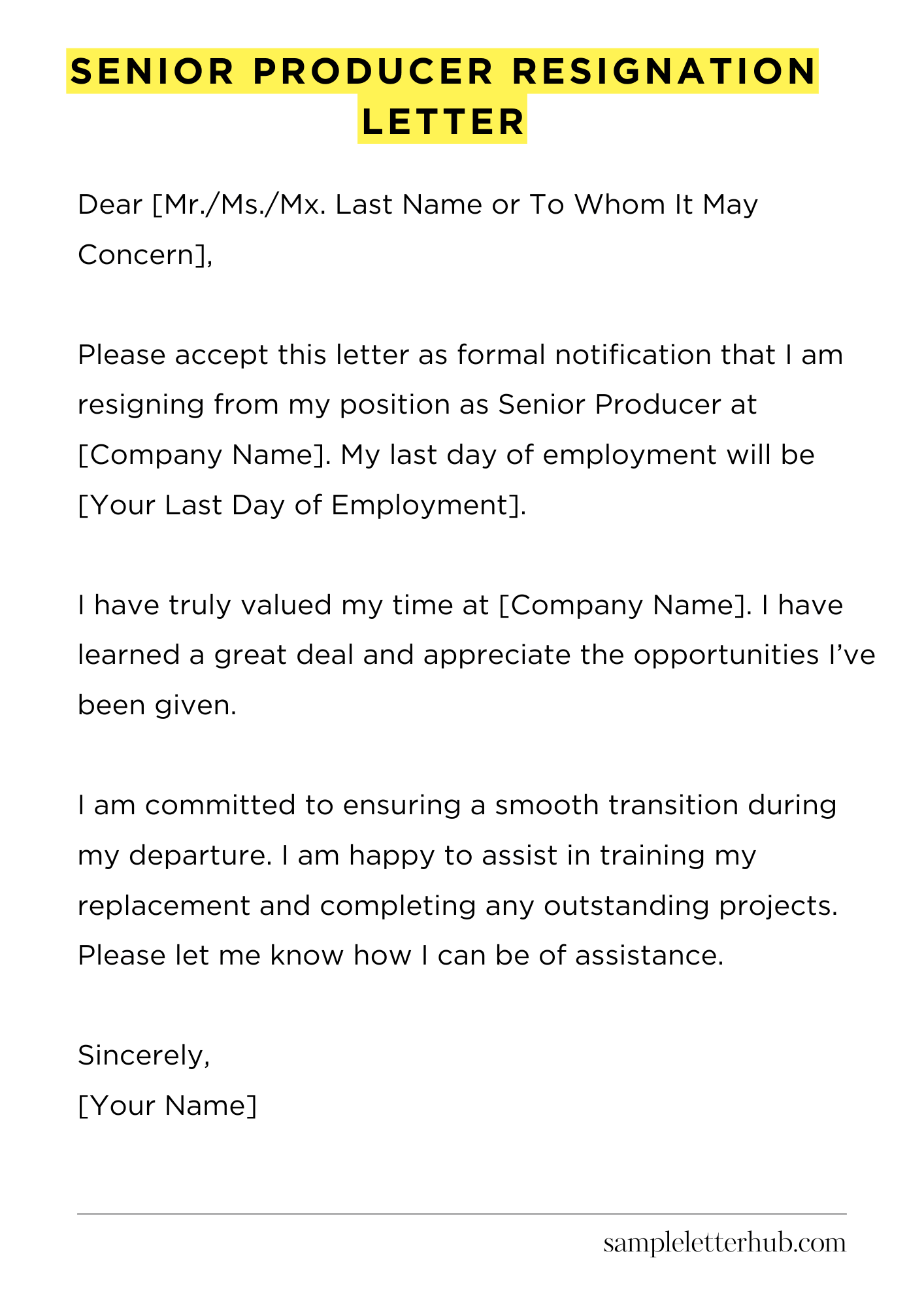 Senior Producer Resignation Letter