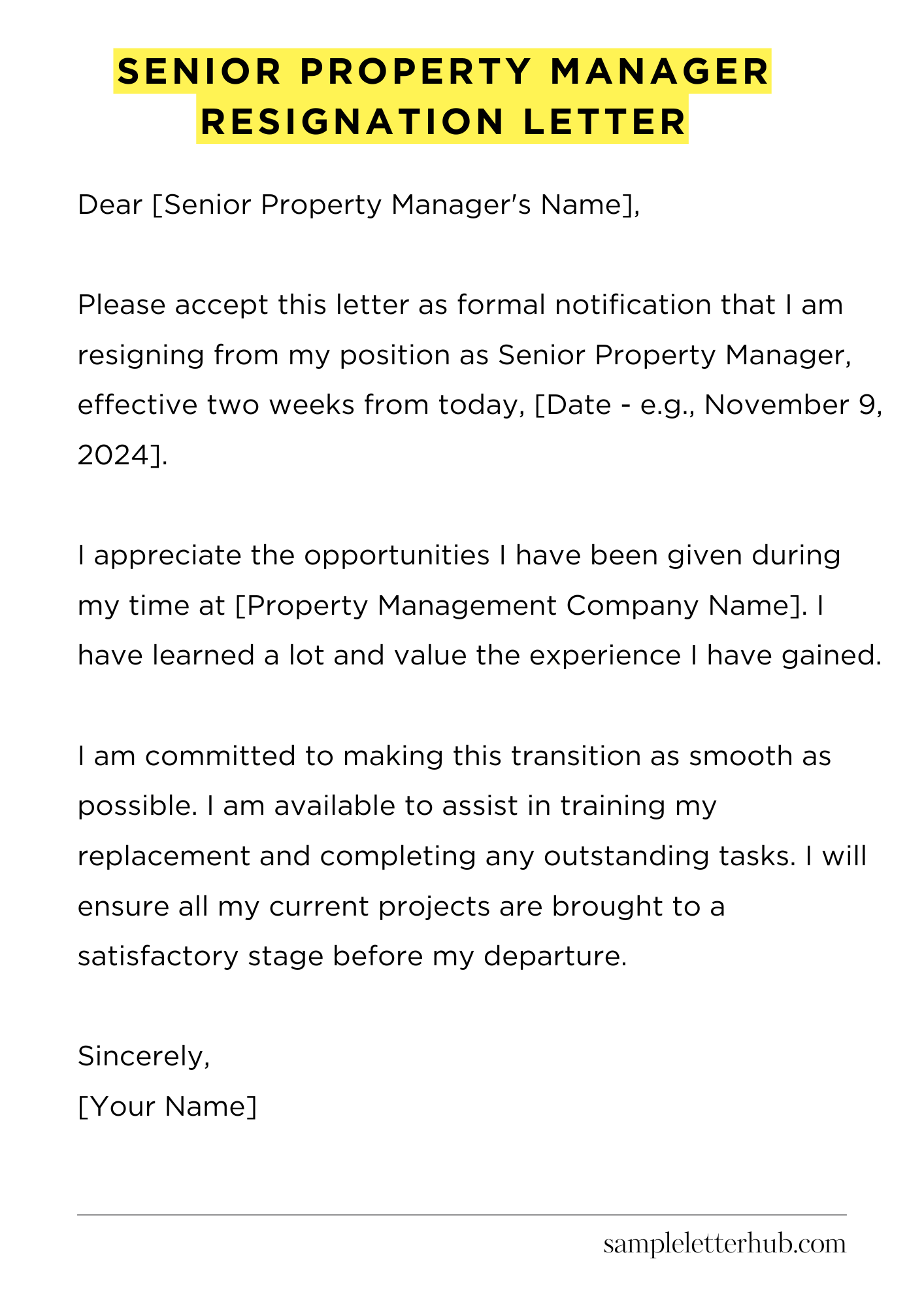 Senior Property Manager Resignation Letter