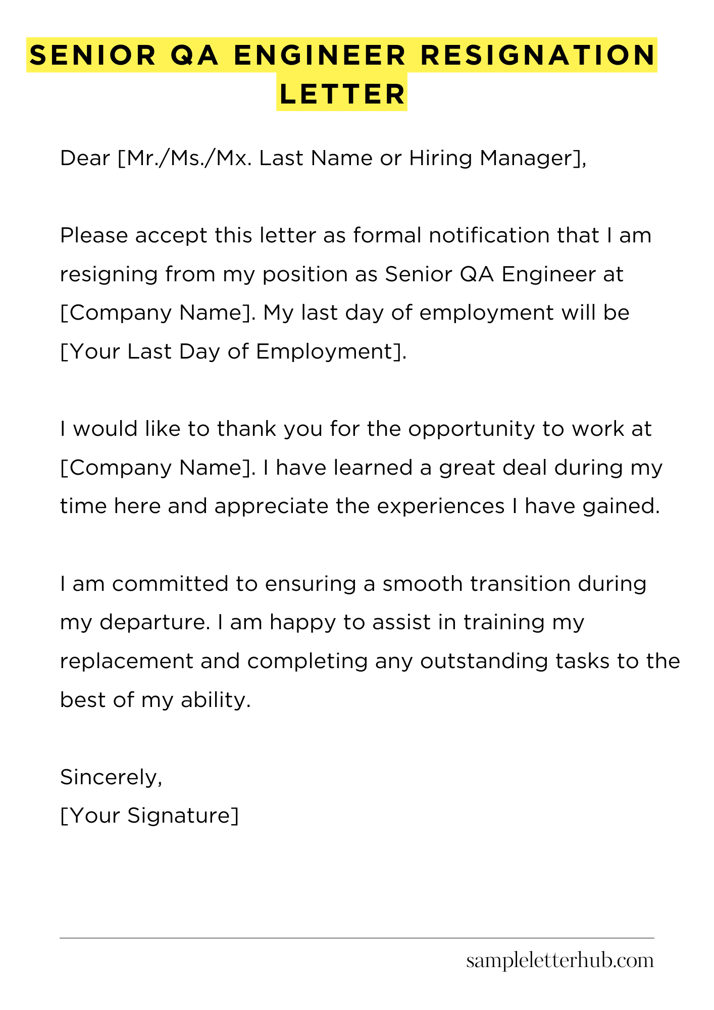 Senior Qa Engineer Resignation Letter