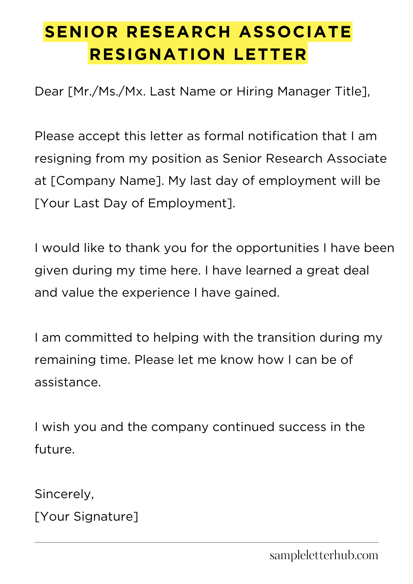Senior Research Associate Resignation Letter