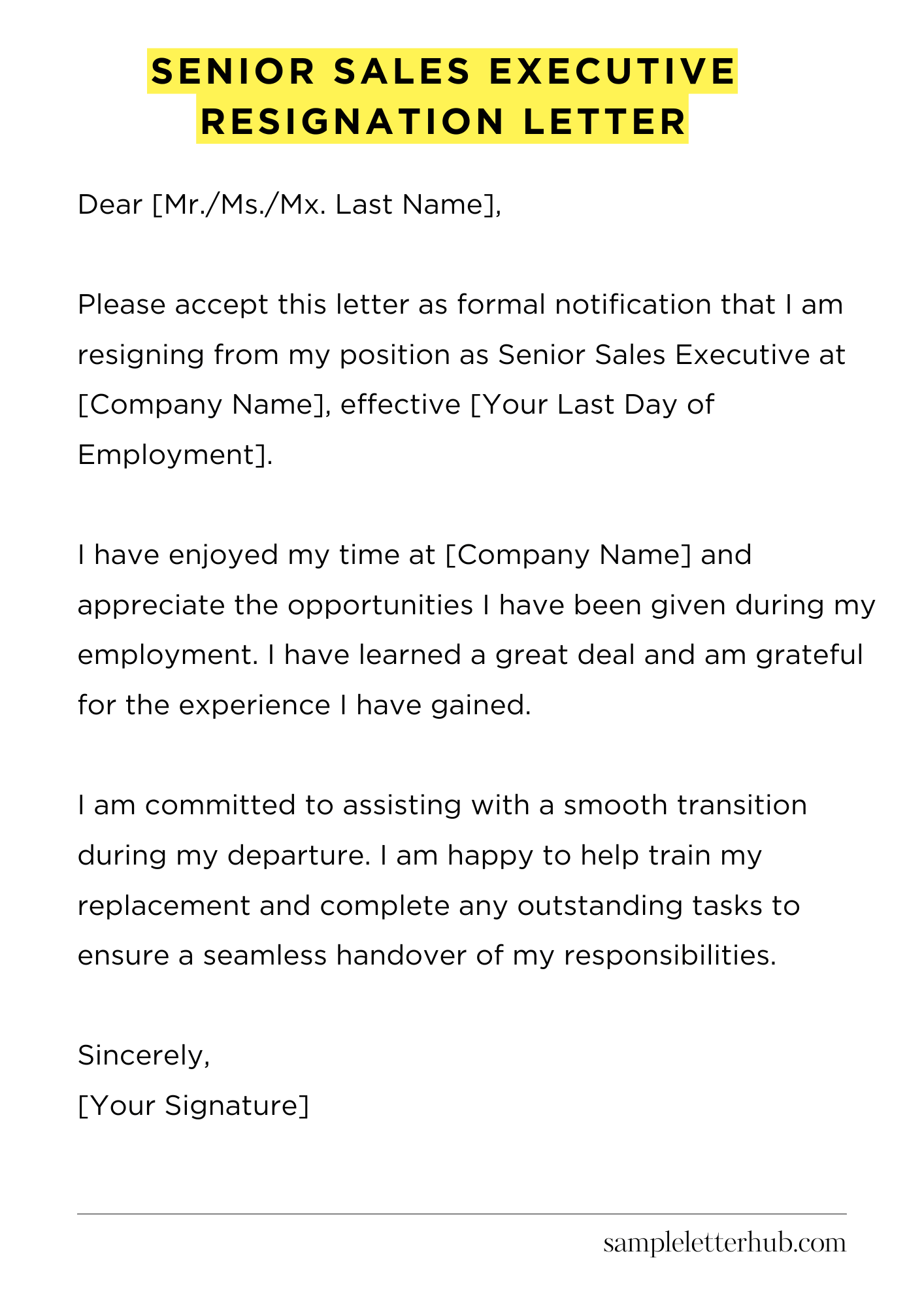 Senior Sales Executive Resignation Letter