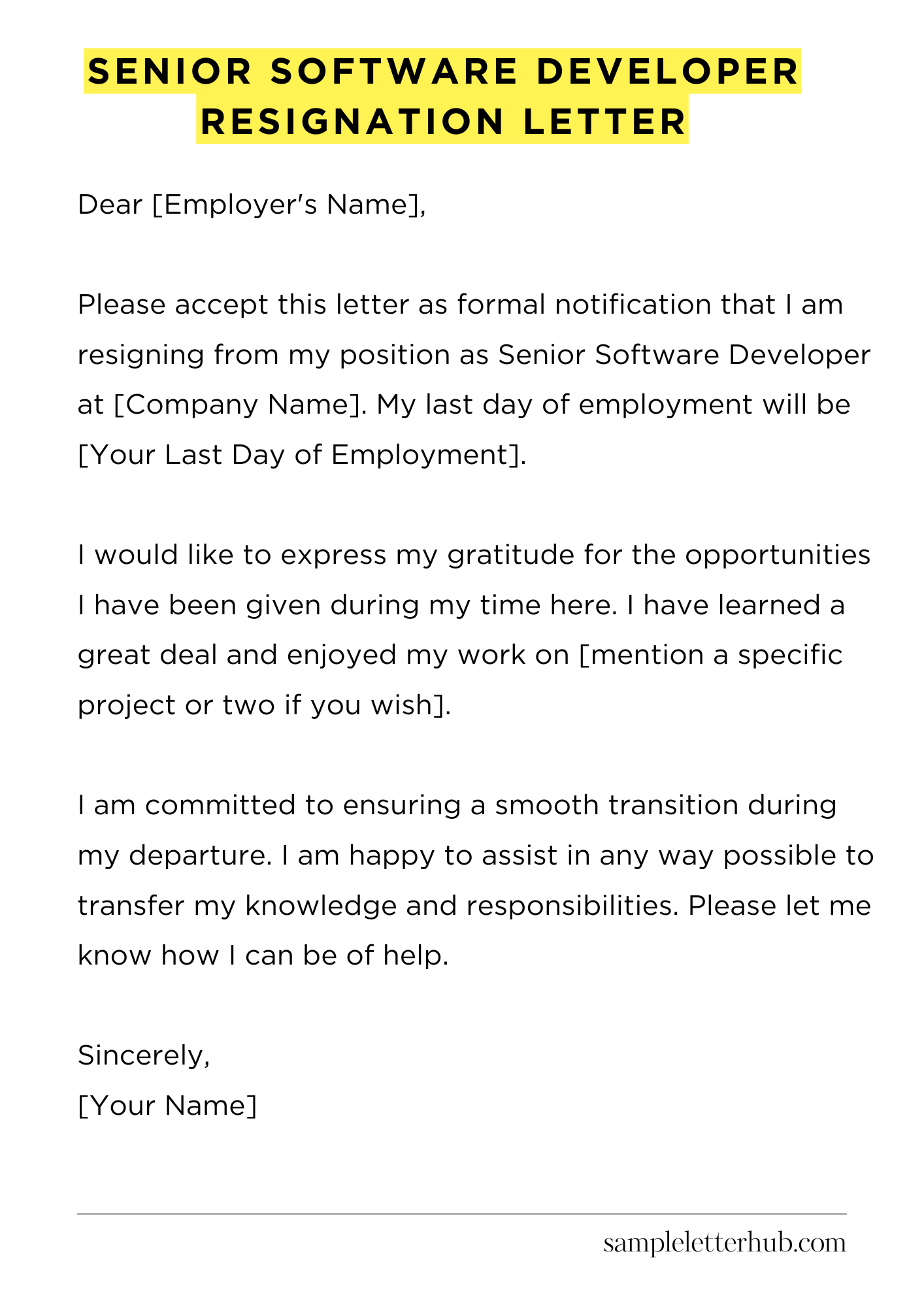 Senior Software Developer Resignation Letter