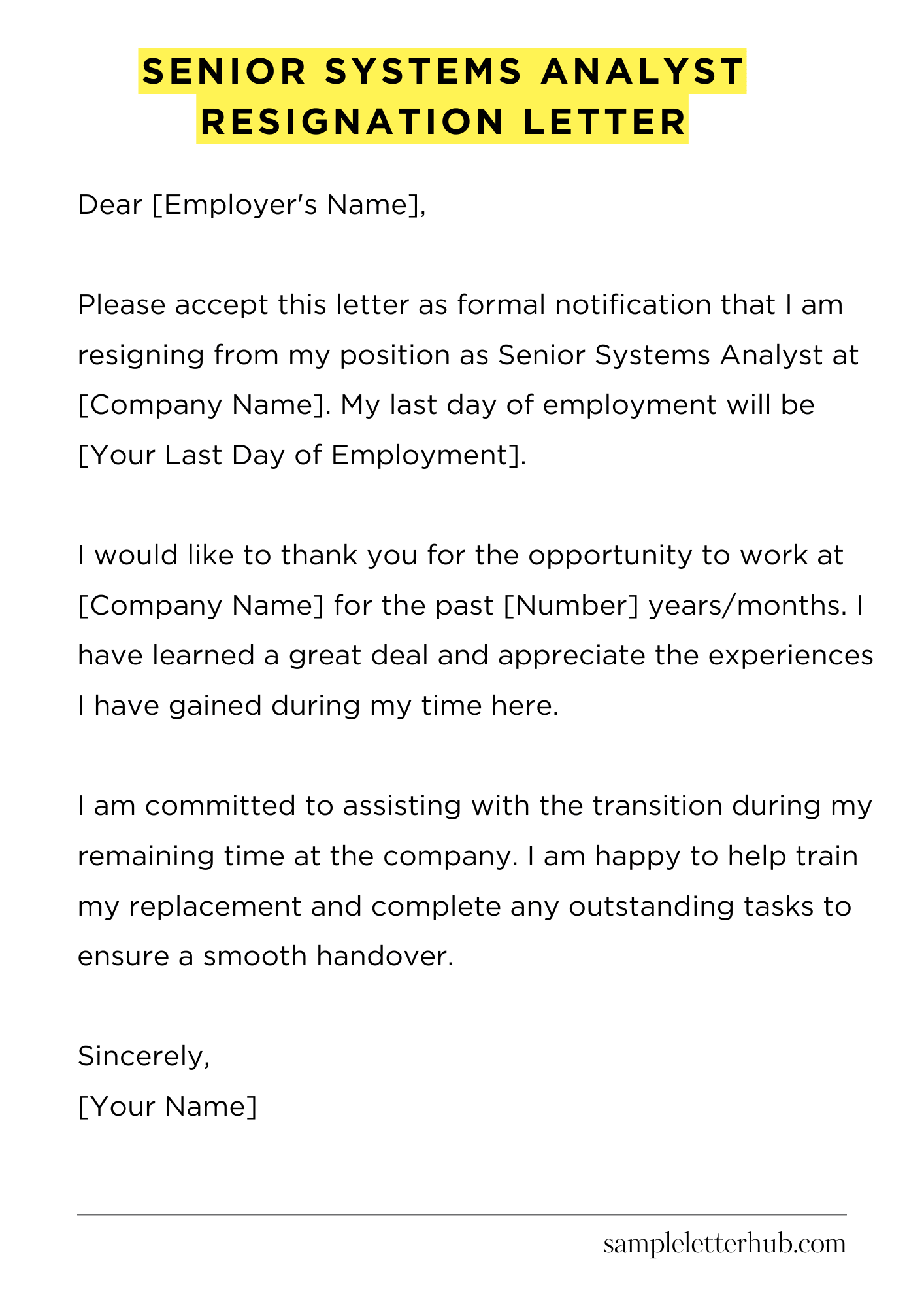Senior Systems Analyst Resignation Letter