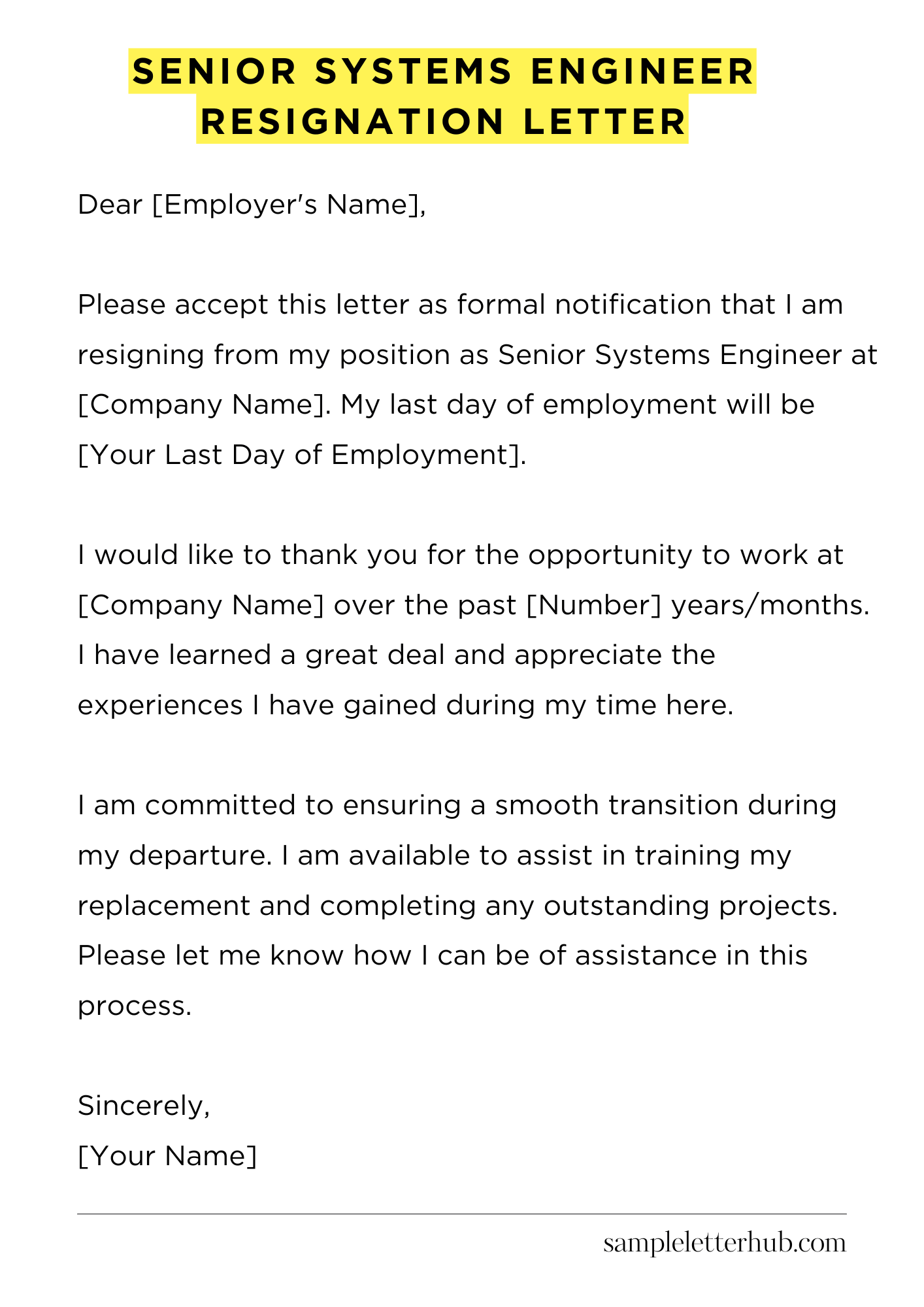 Senior Systems Engineer Resignation Letter