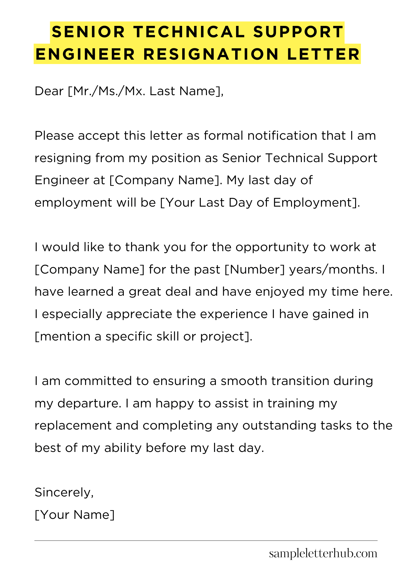 Senior Technical Support Engineer Resignation Letter