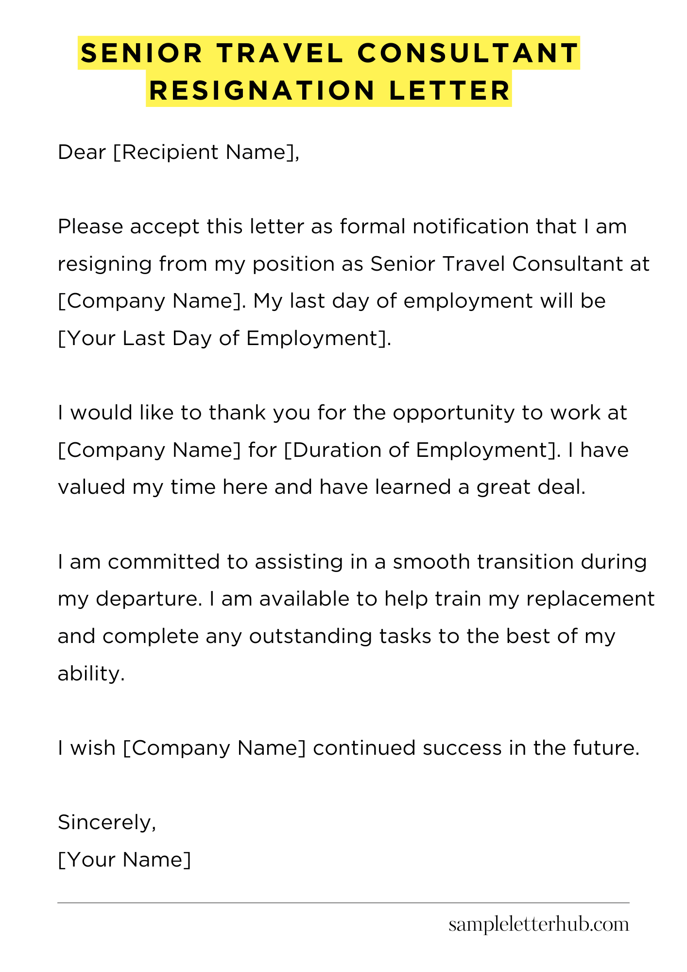 Senior Travel Consultant Resignation Letter