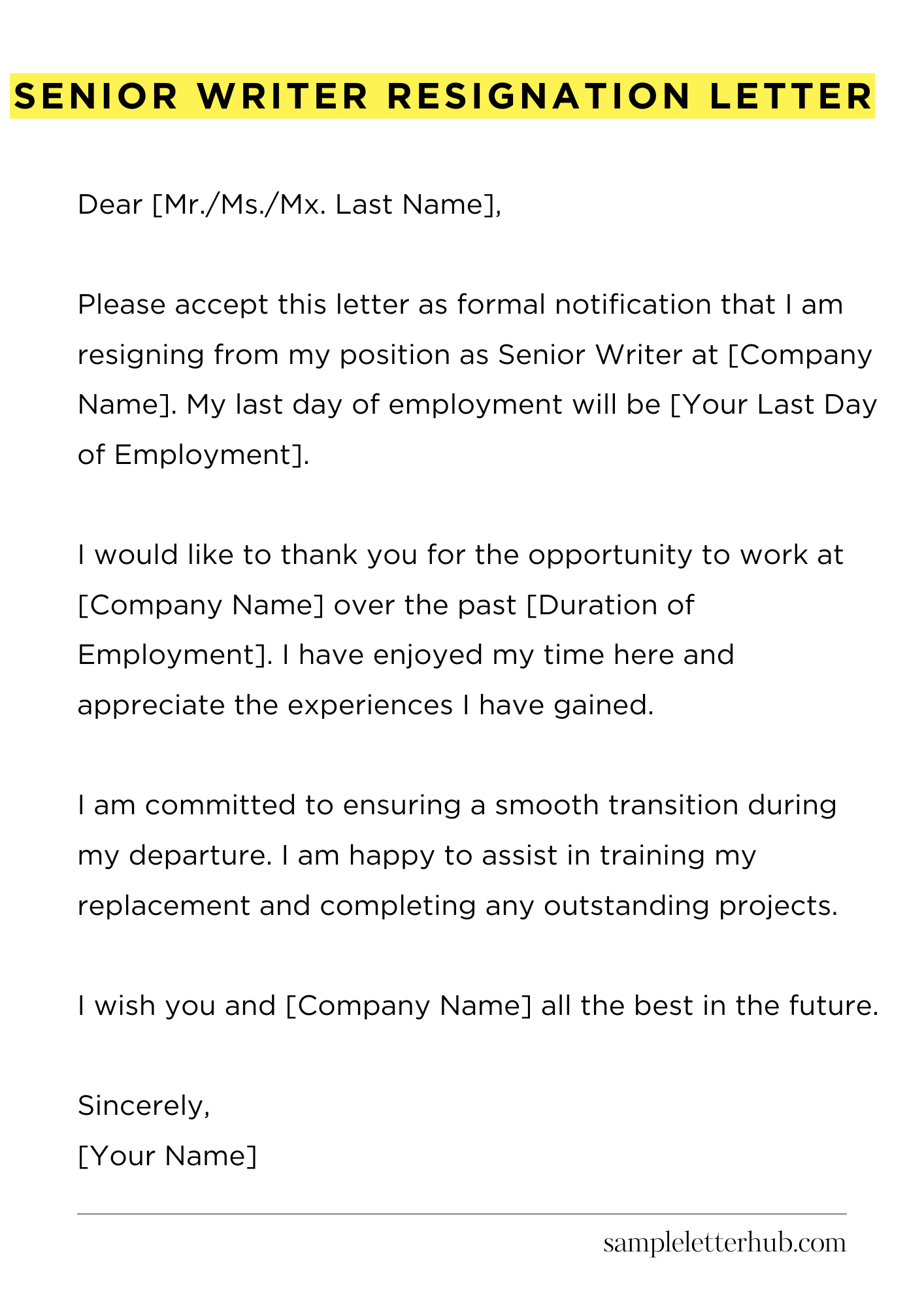 Senior Writer Resignation Letter