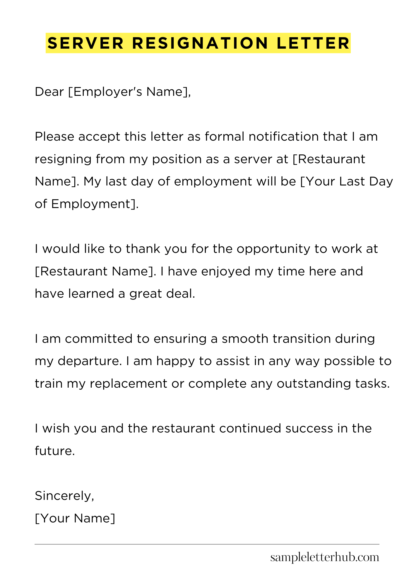 Server Resignation Letter