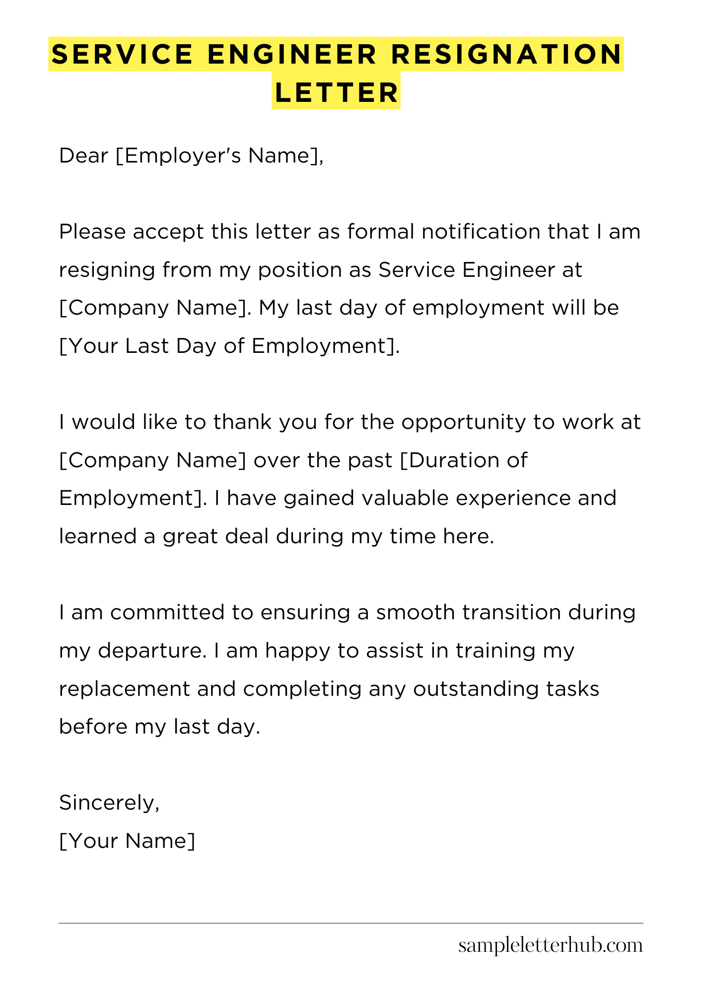 Service Engineer Resignation Letter