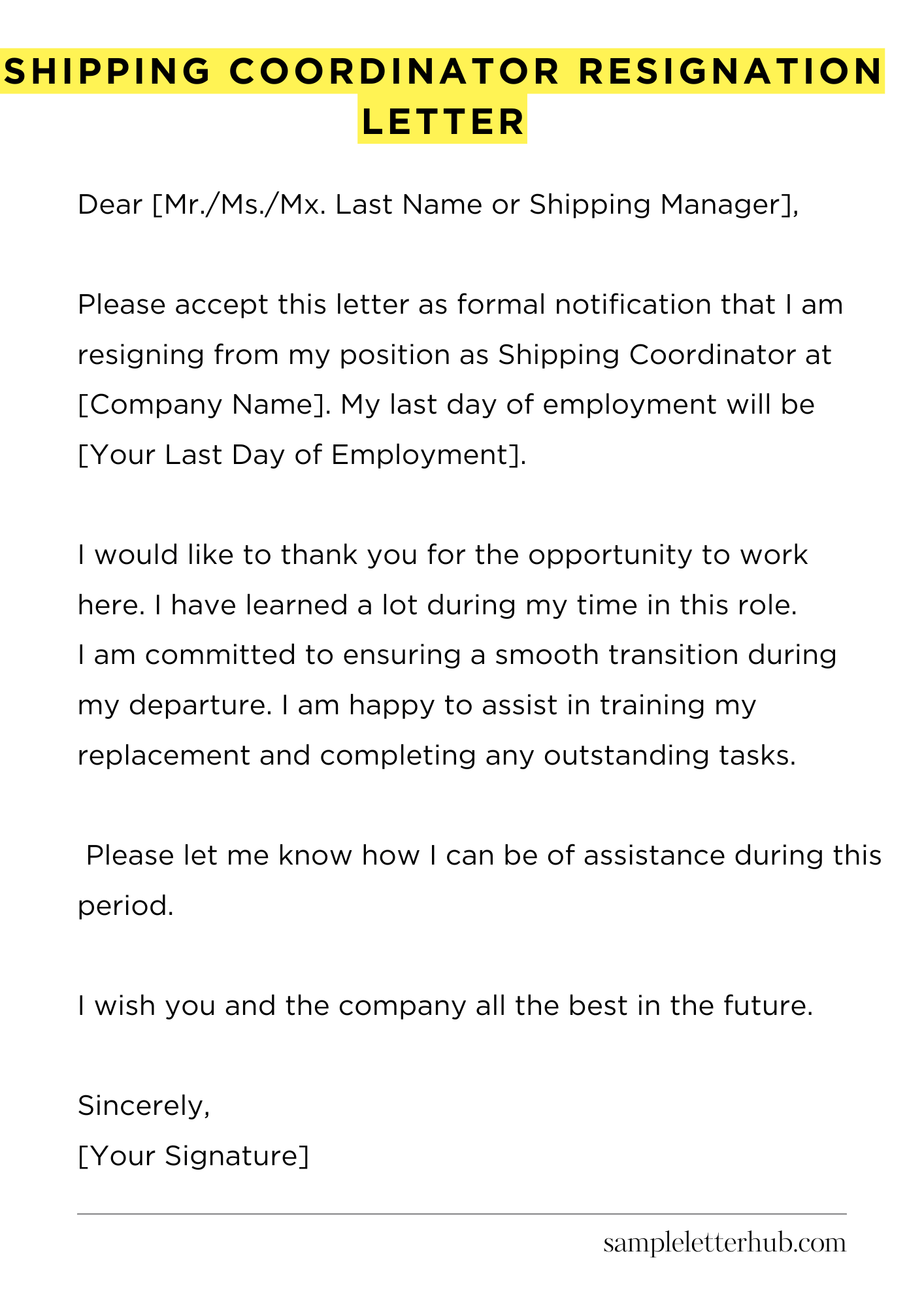 Shipping Coordinator Resignation Letter