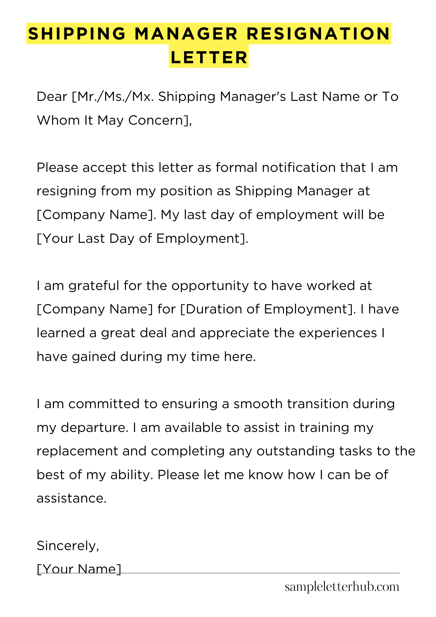 Shipping Manager Resignation Letter