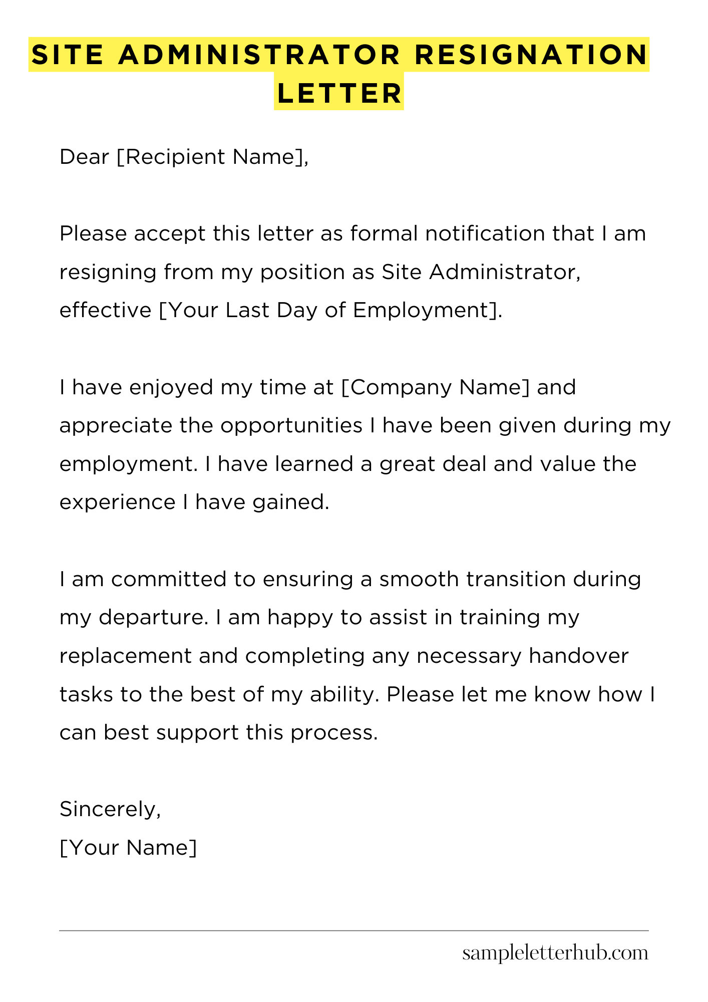Site Administrator Resignation Letter