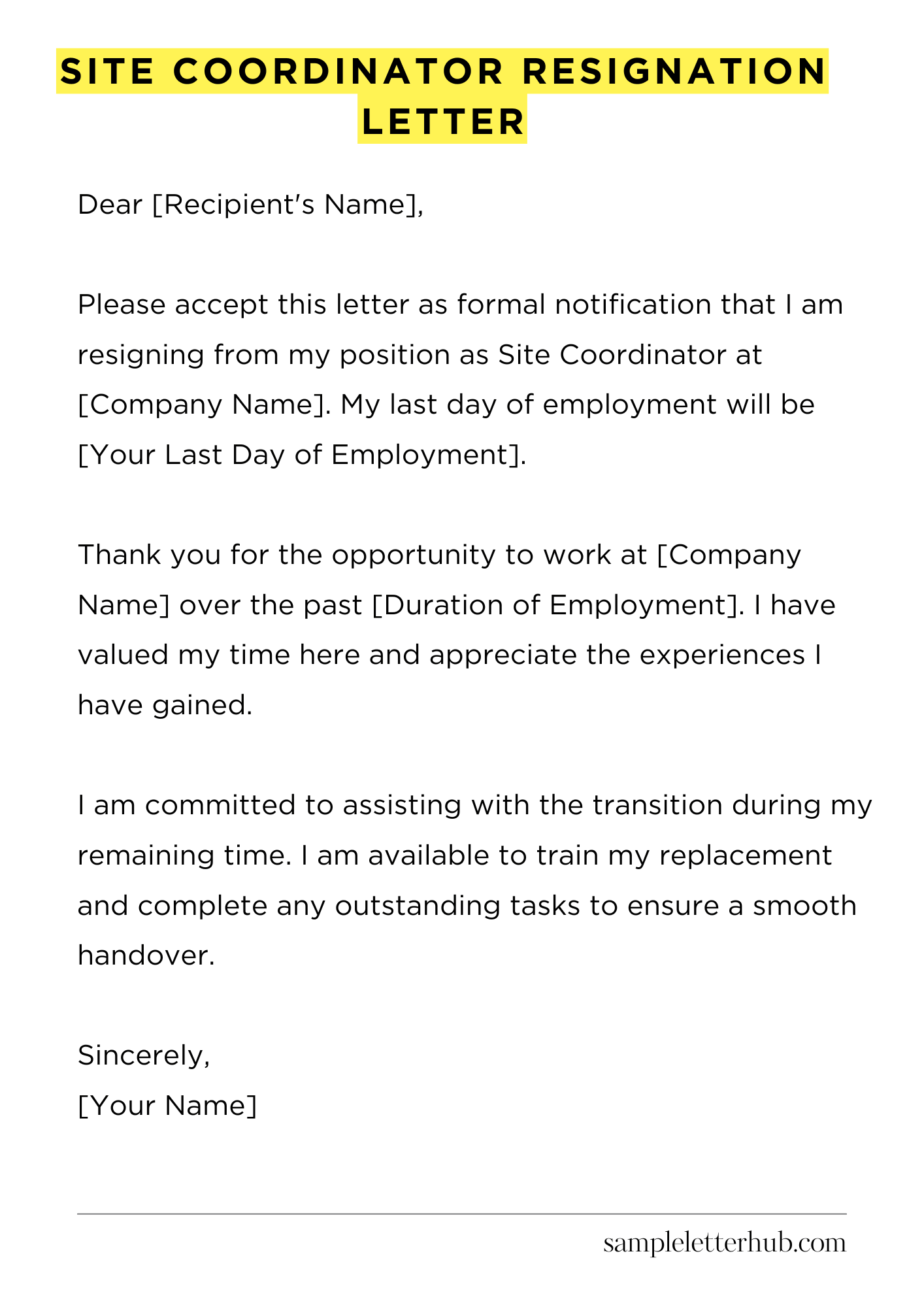 Site Coordinator Resignation Letter
